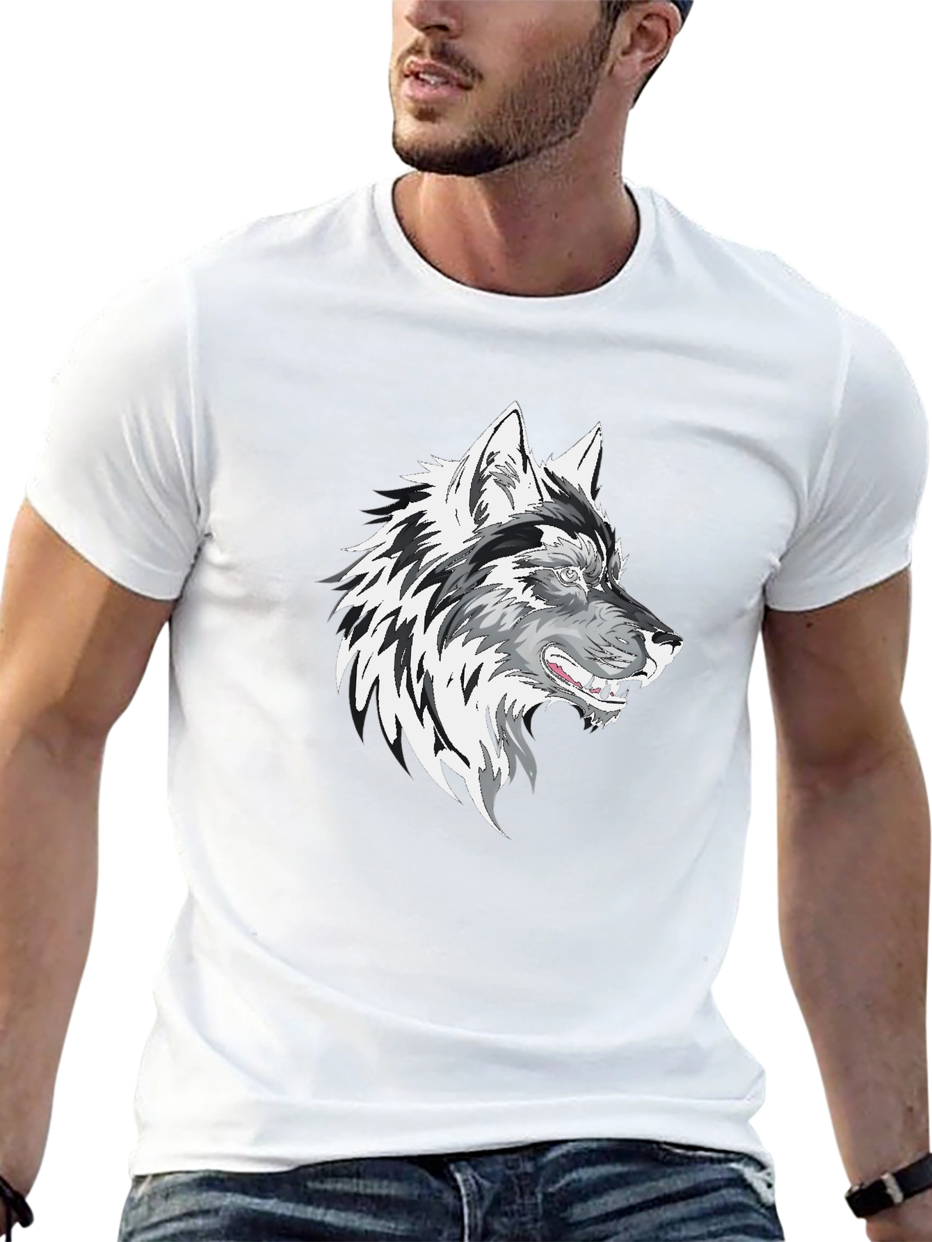 Black Wolf Graphic Print Men's T-Shirt view 13