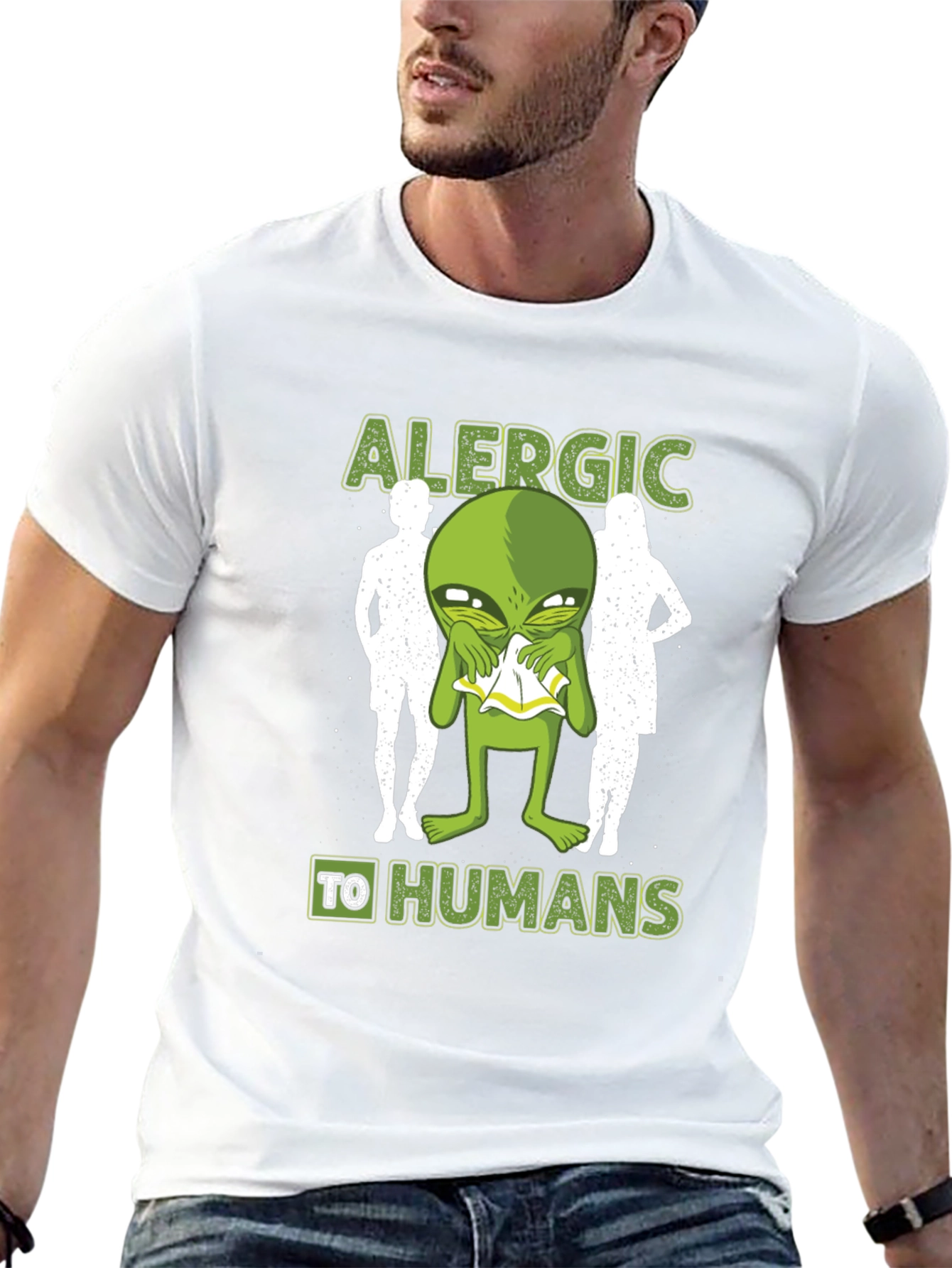 Allergic to Humans Alien Graphic Tee - 13