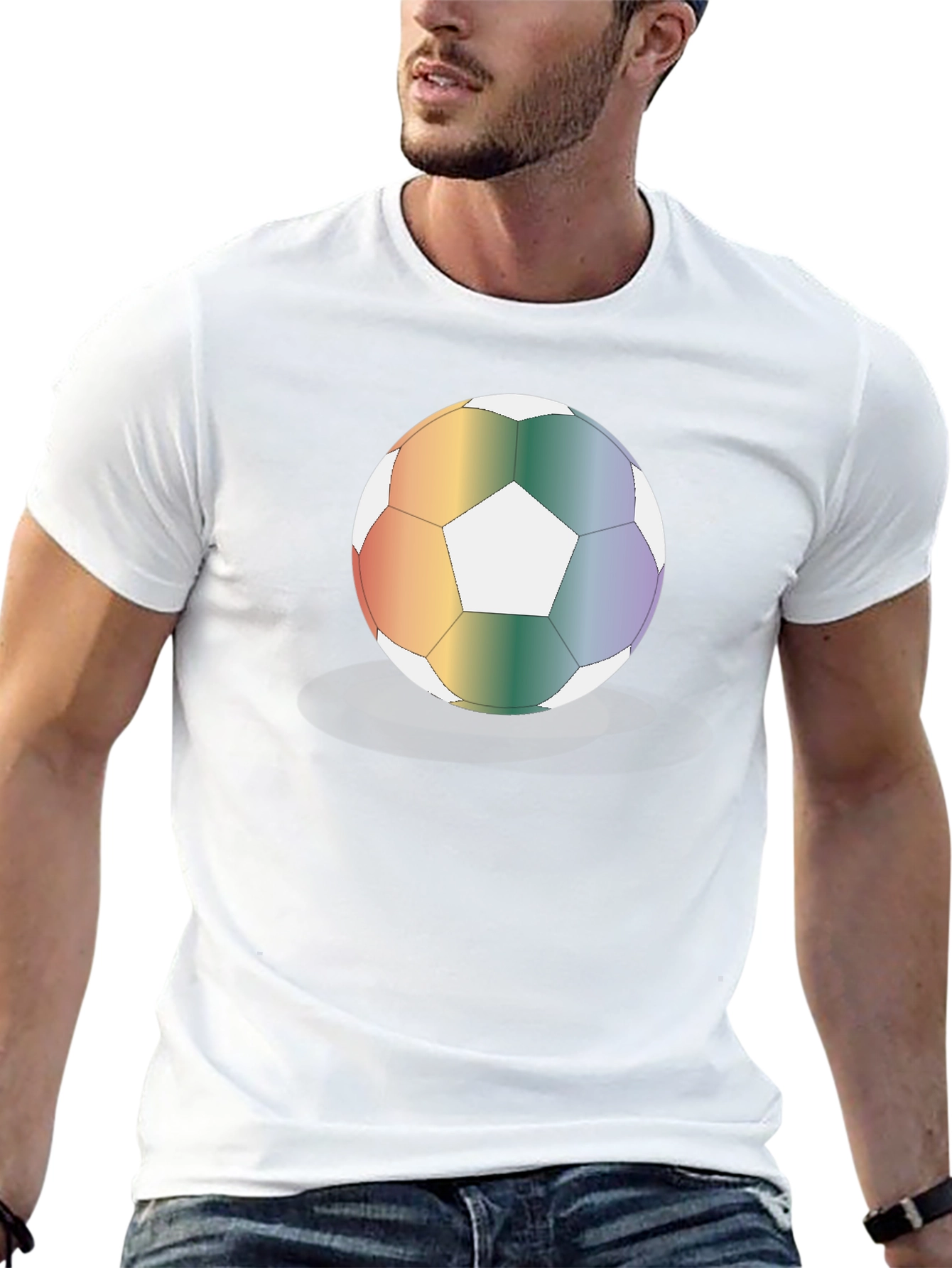 Black Rainbow Soccer Ball Graphic Tee - Stylish & Unique view 13