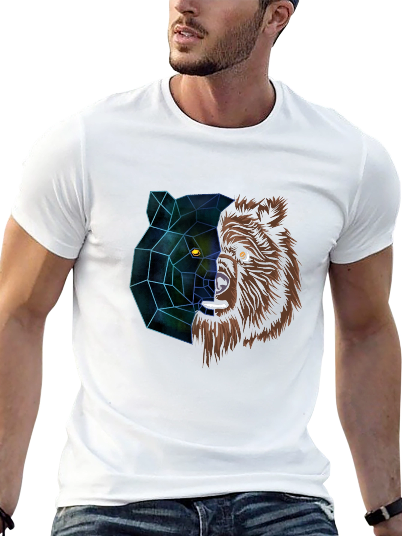Black Geometric Bear Graphic Tee - Modern Animal Design view 13