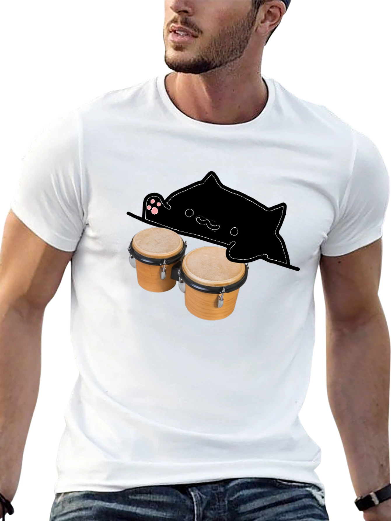 Black Bongo Cat Black T-Shirt - Musician Tee view 13