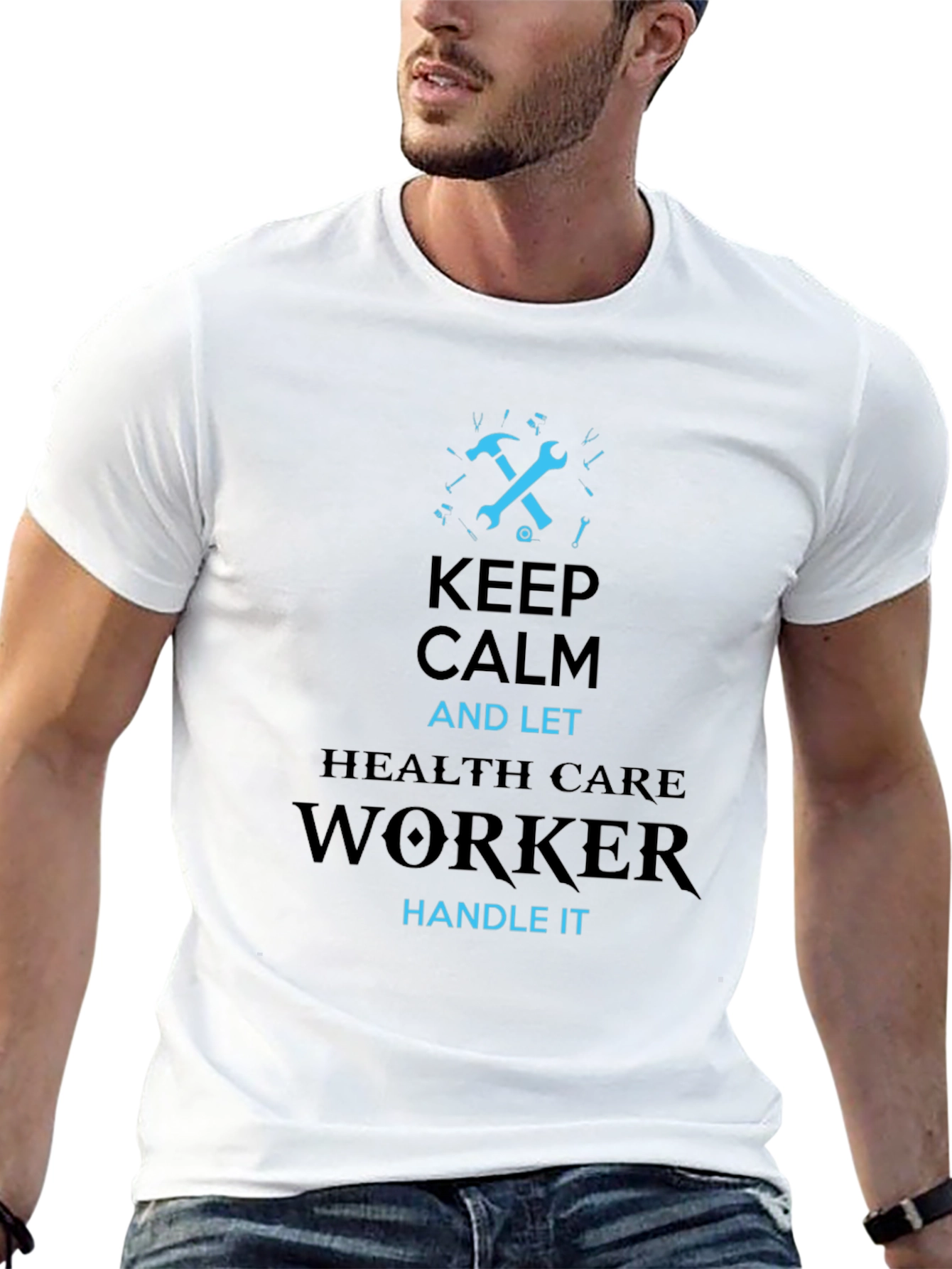 Black Keep Calm Healthcare Worker T-Shirt - Black view 13