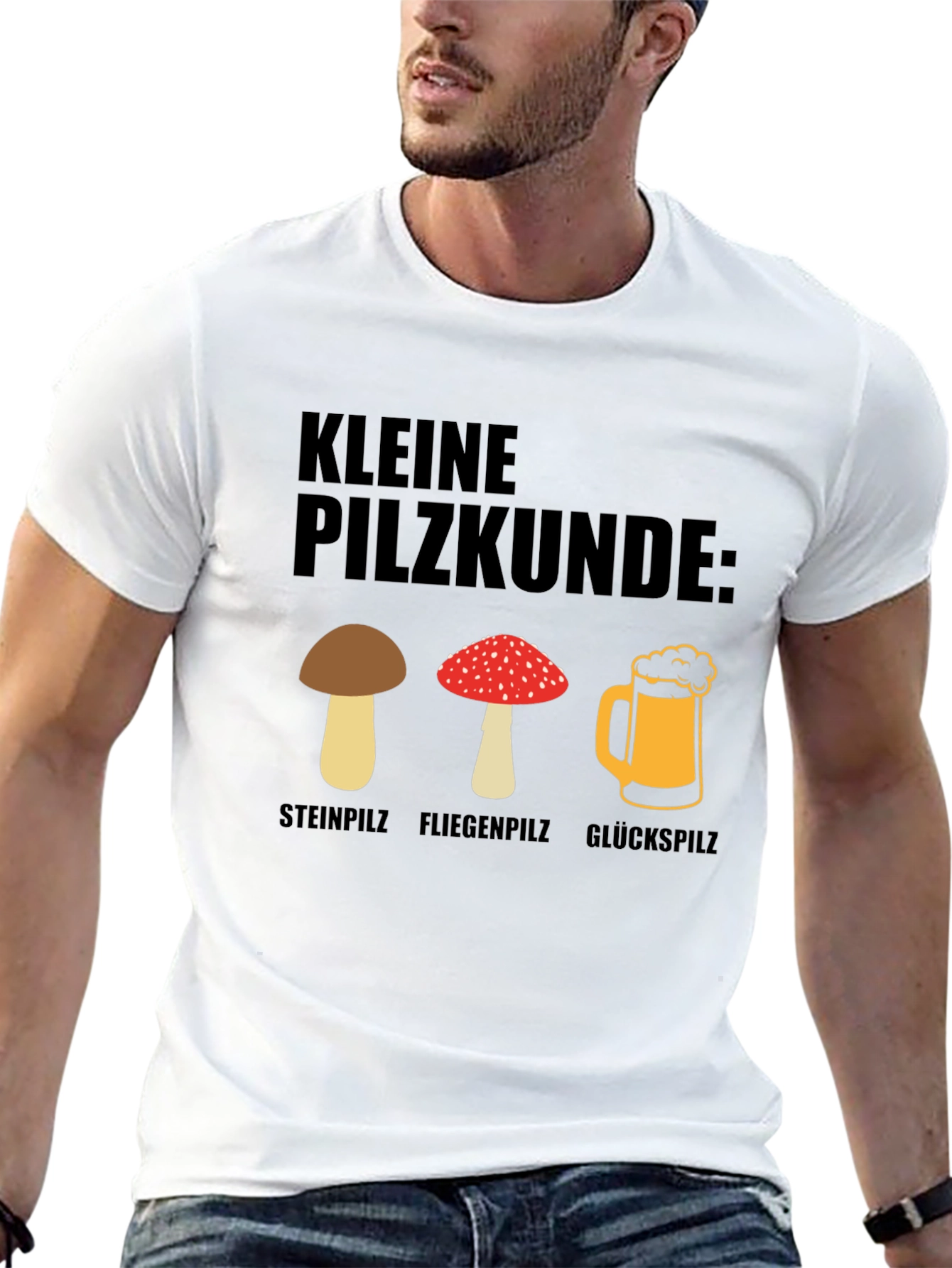 Black Kleine Pilzkunde Funny Mushroom and Beer T-Shirt view 13