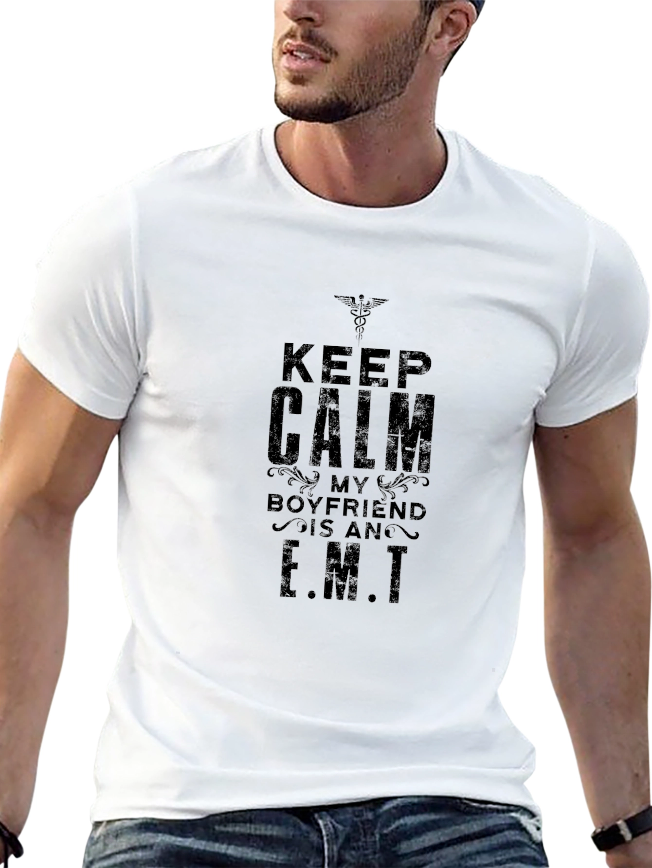 Black Keep Calm My Boyfriend is an EMT - Black T-Shirt view 13
