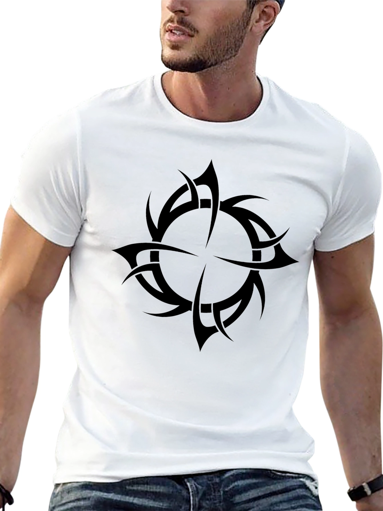 Black Men's Black Tribal Design T-Shirt view 13