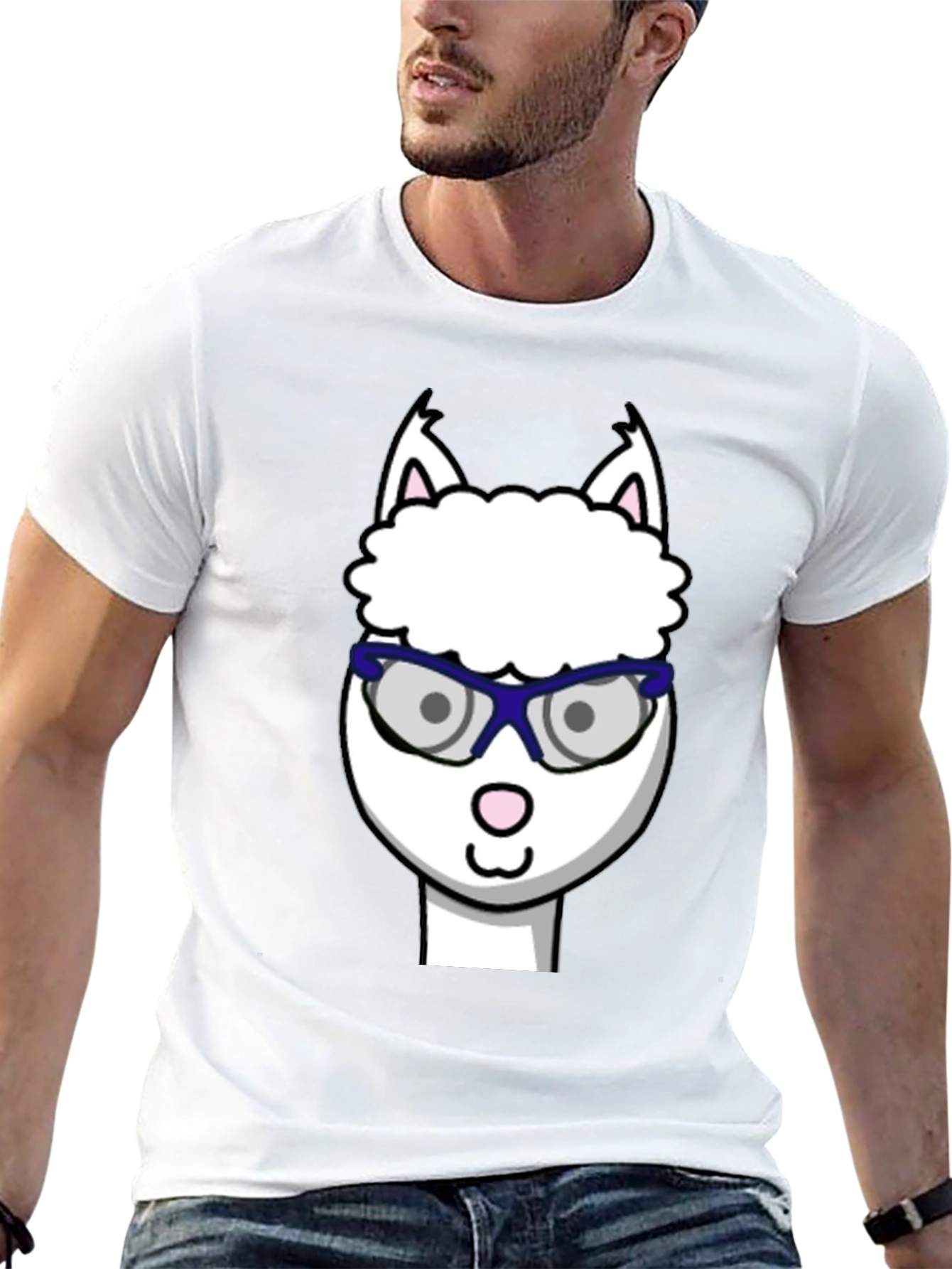Black Alpaca with Glasses Graphic Tee - Funny Animal T-Shirt view 13