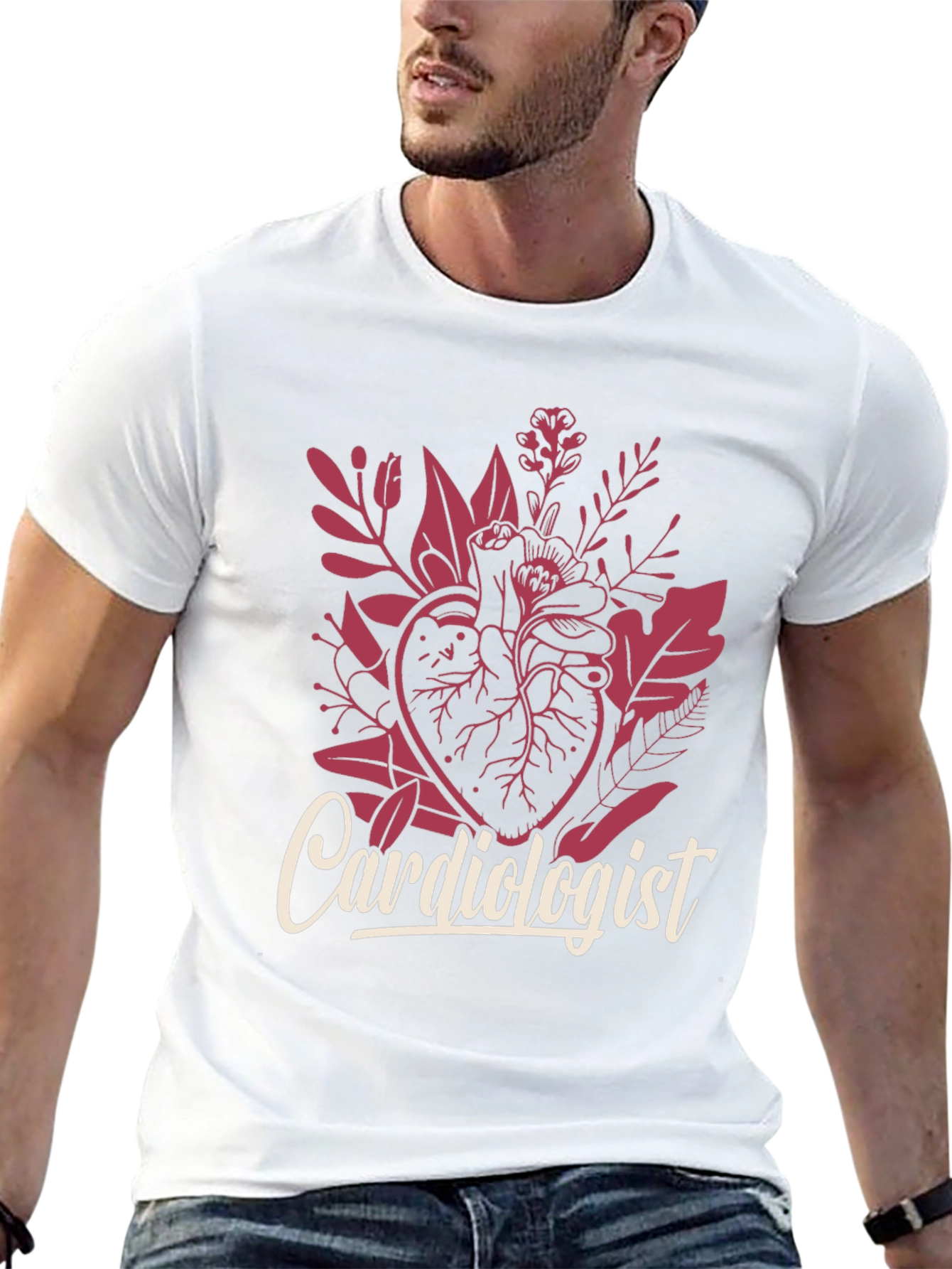 Black Cardiologist Heart Floral Graphic T-Shirt view 13