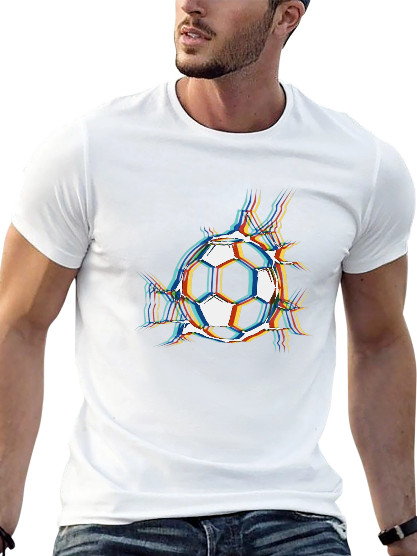 Black Soccer Ball Glitch Graphic T-Shirt view 13