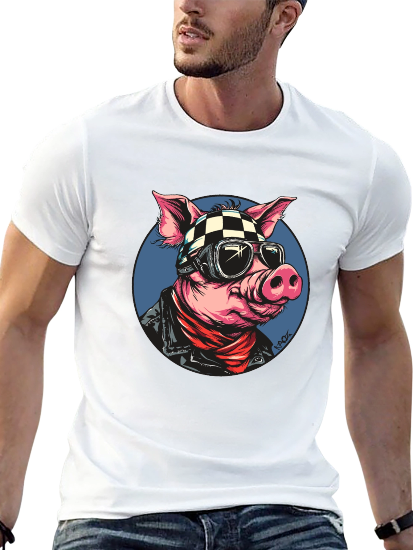 Black Cool Pig Rider T-Shirt - Black Cotton Tee view 13
