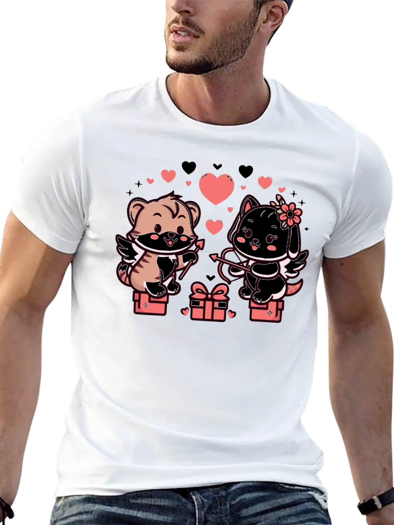 Black Cute Valentine's Day Cats Cupid T-Shirt view 13