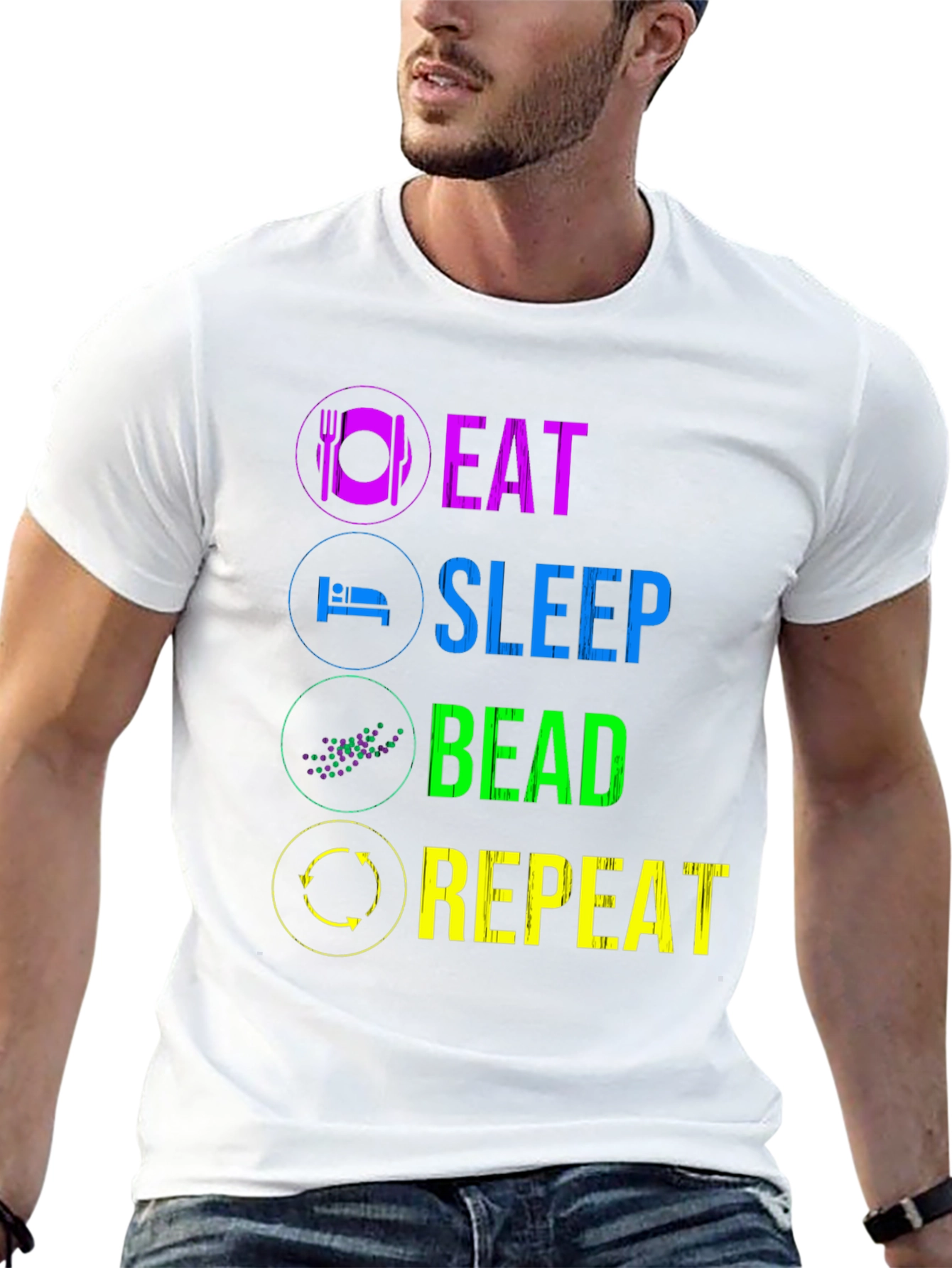 Black Eat Sleep Bead Repeat T-Shirt - Funny Hobby Tee view 13