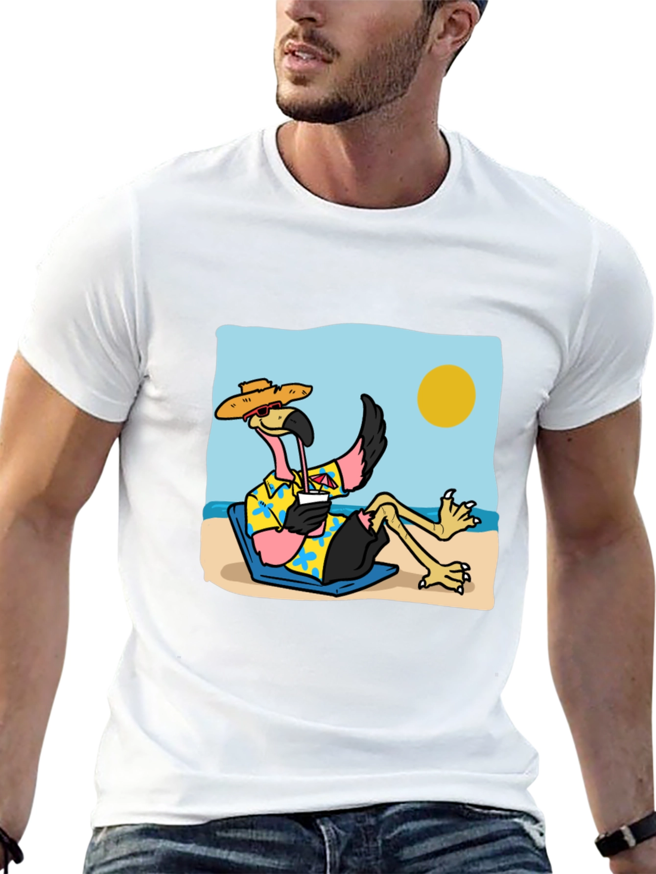 Black Relaxed Flamingo Beach T-Shirt - Tropical Vibe view 13
