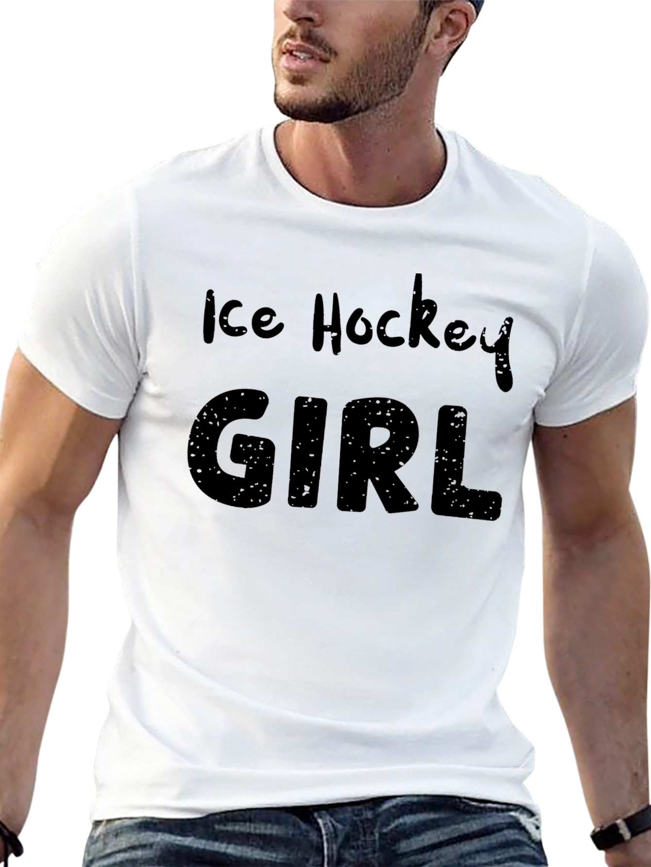 Black Ice Hockey Girl T-Shirt - Black Cotton Tee view 13