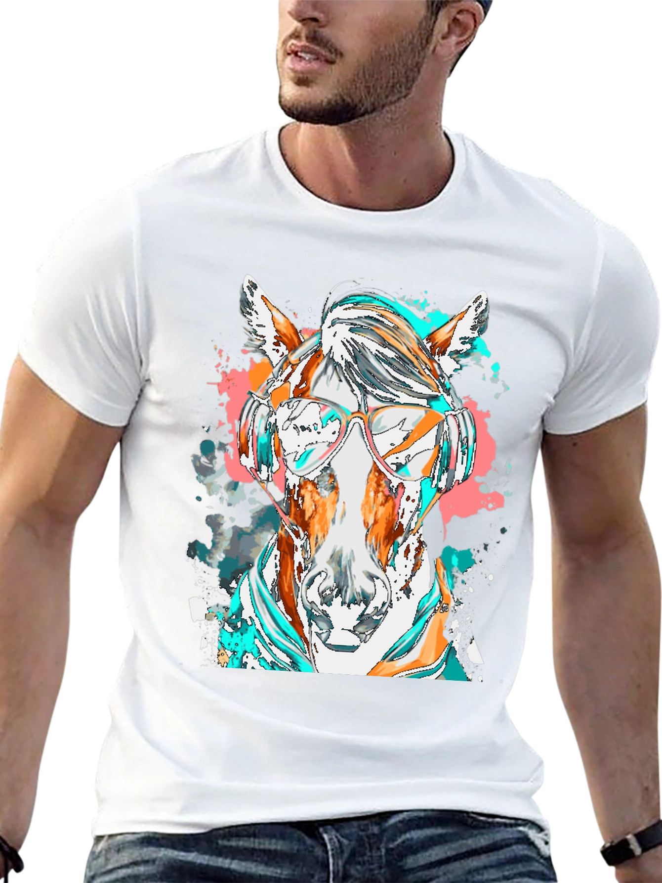 Black Horse with Headphones Graphic Tee view 13