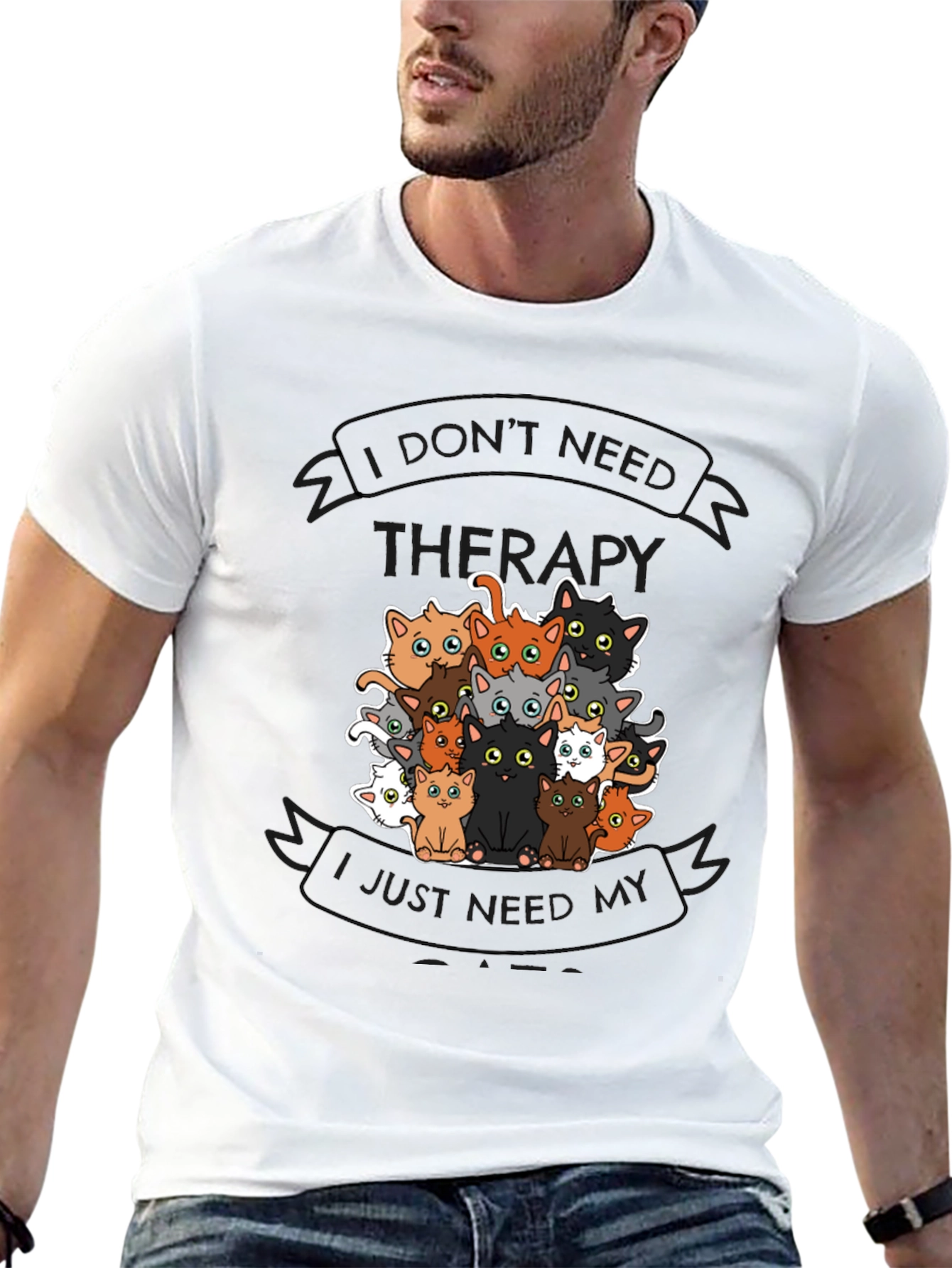 Black I Don't Need Therapy Cats T-Shirt view 13