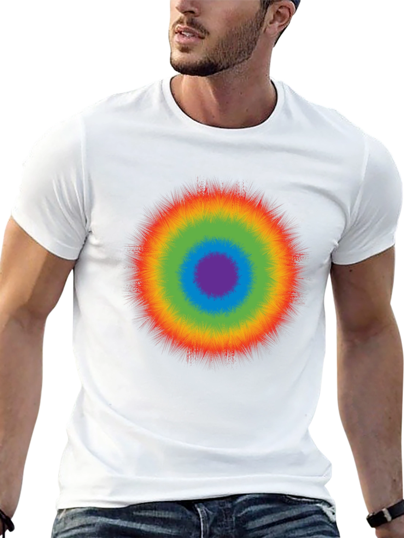 Black Rainbow Burst Graphic T-Shirt - Casual Cotton Tee view 13