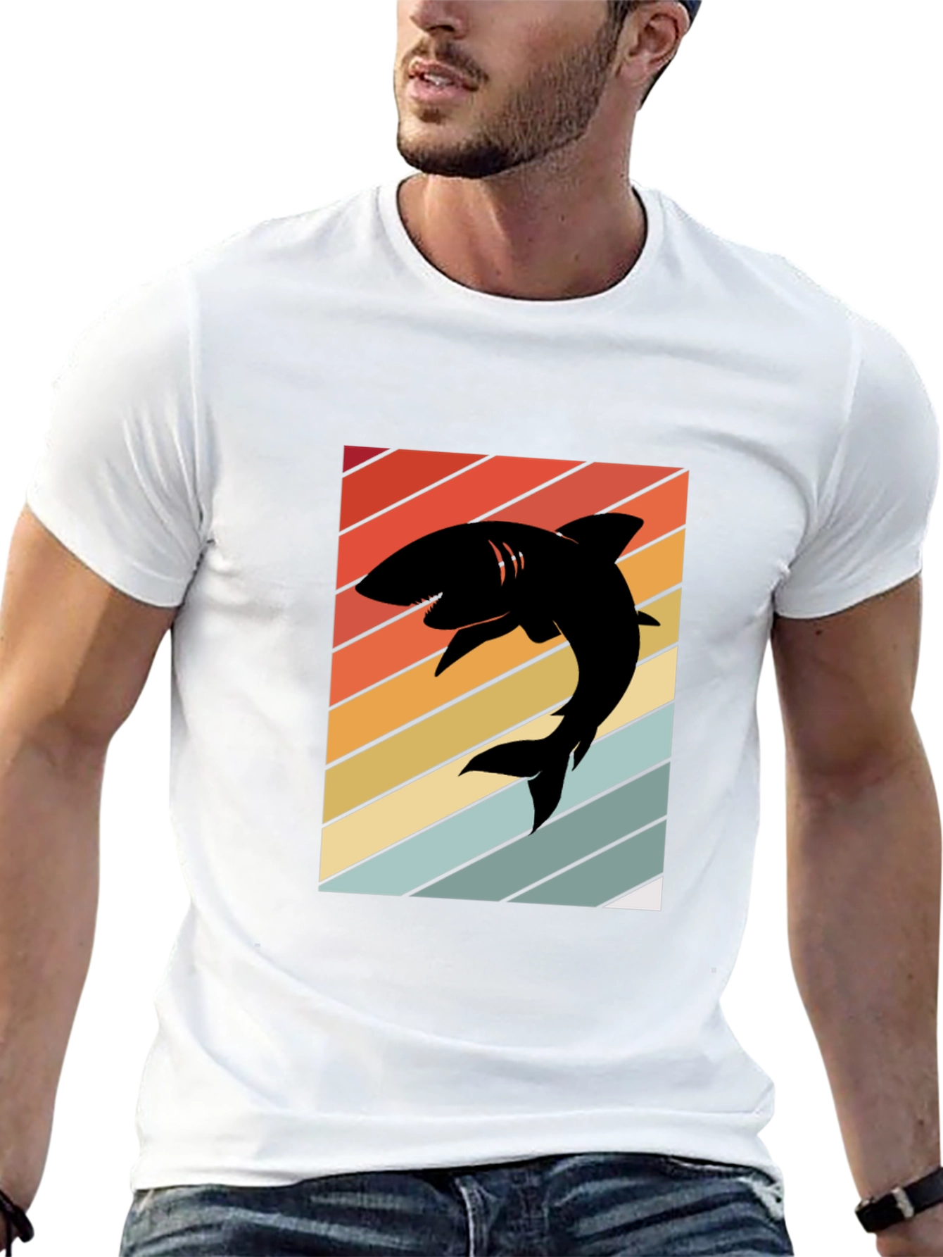 Black Retro Shark Silhouette T-Shirt view 13