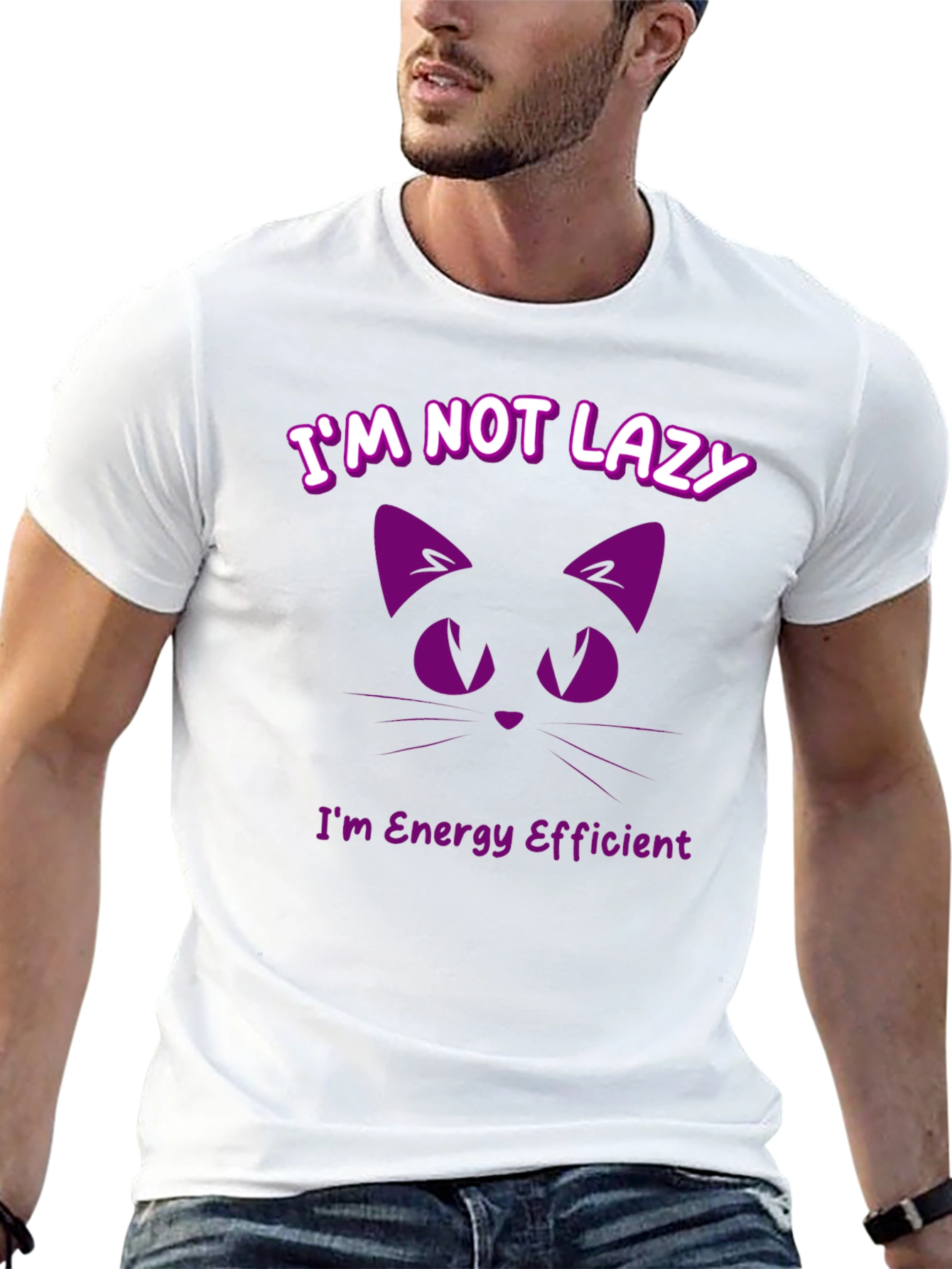 Black Funny Cat T-Shirt - I'm Not Lazy, Energy Efficient view 13