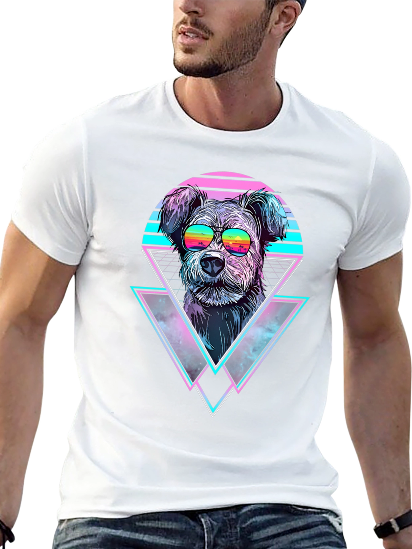 Black Retro Dog T-Shirt - Synthwave Vibes view 13