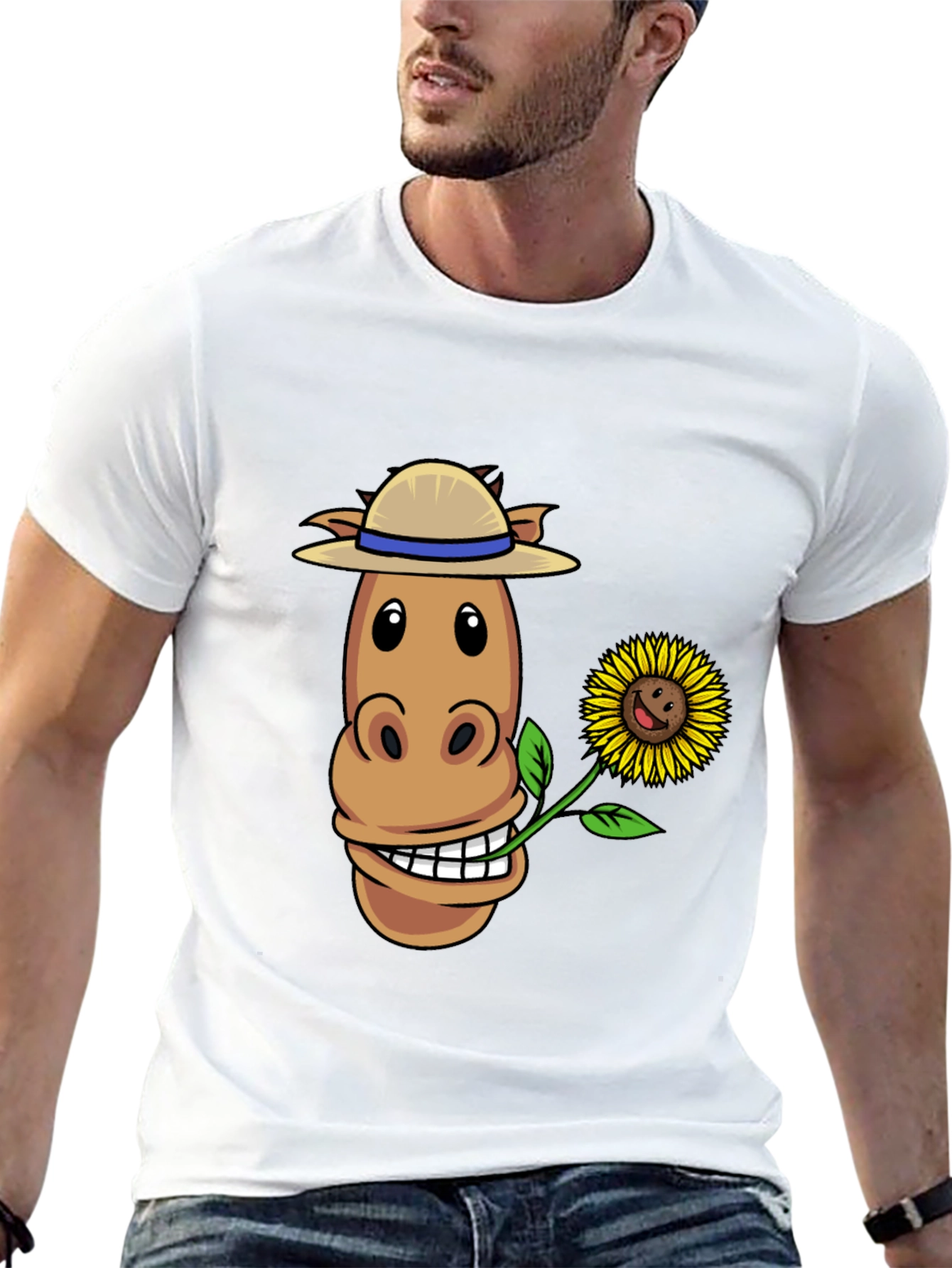 Black Funny Horse & Sunflower Graphic Tee view 13