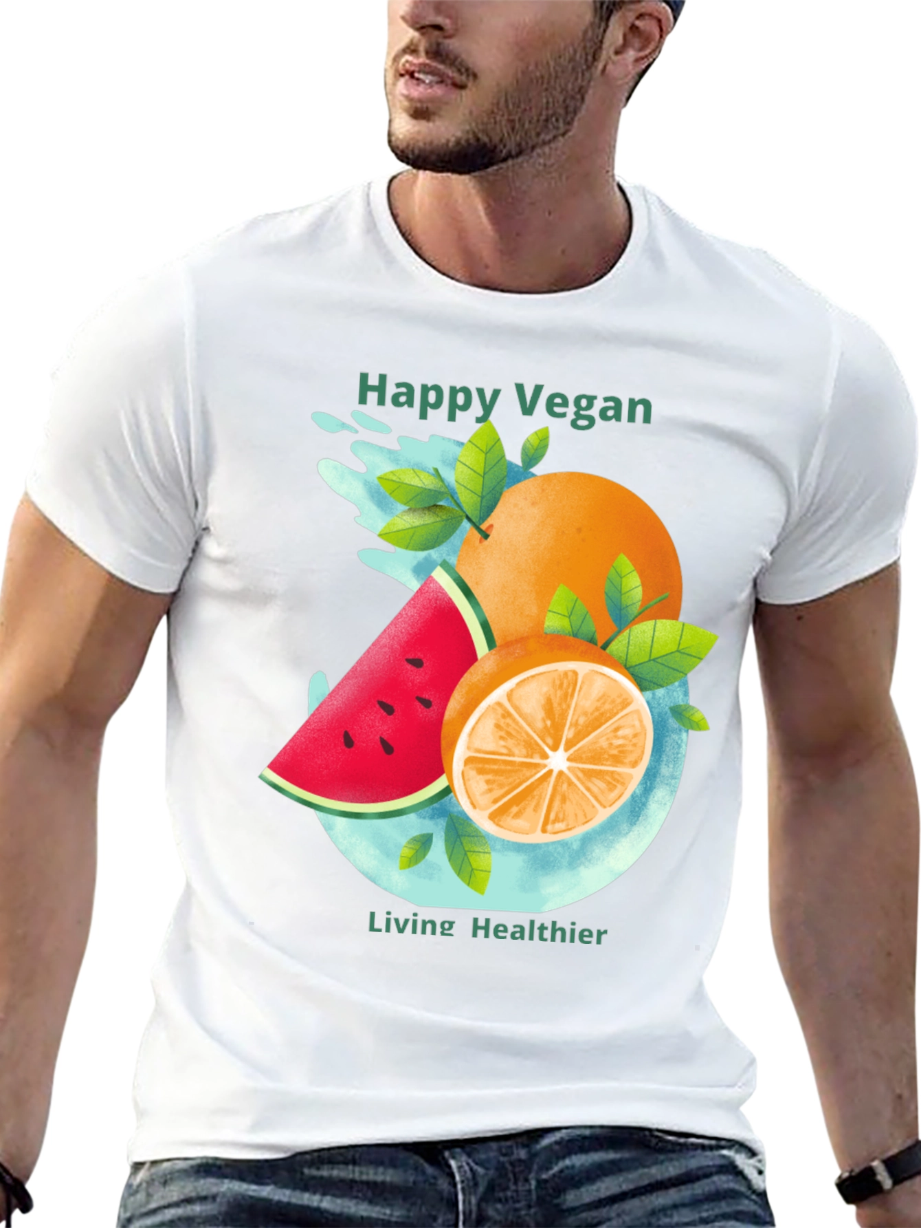 Black Happy Vegan T-Shirt: Healthy Lifestyle Apparel view 13