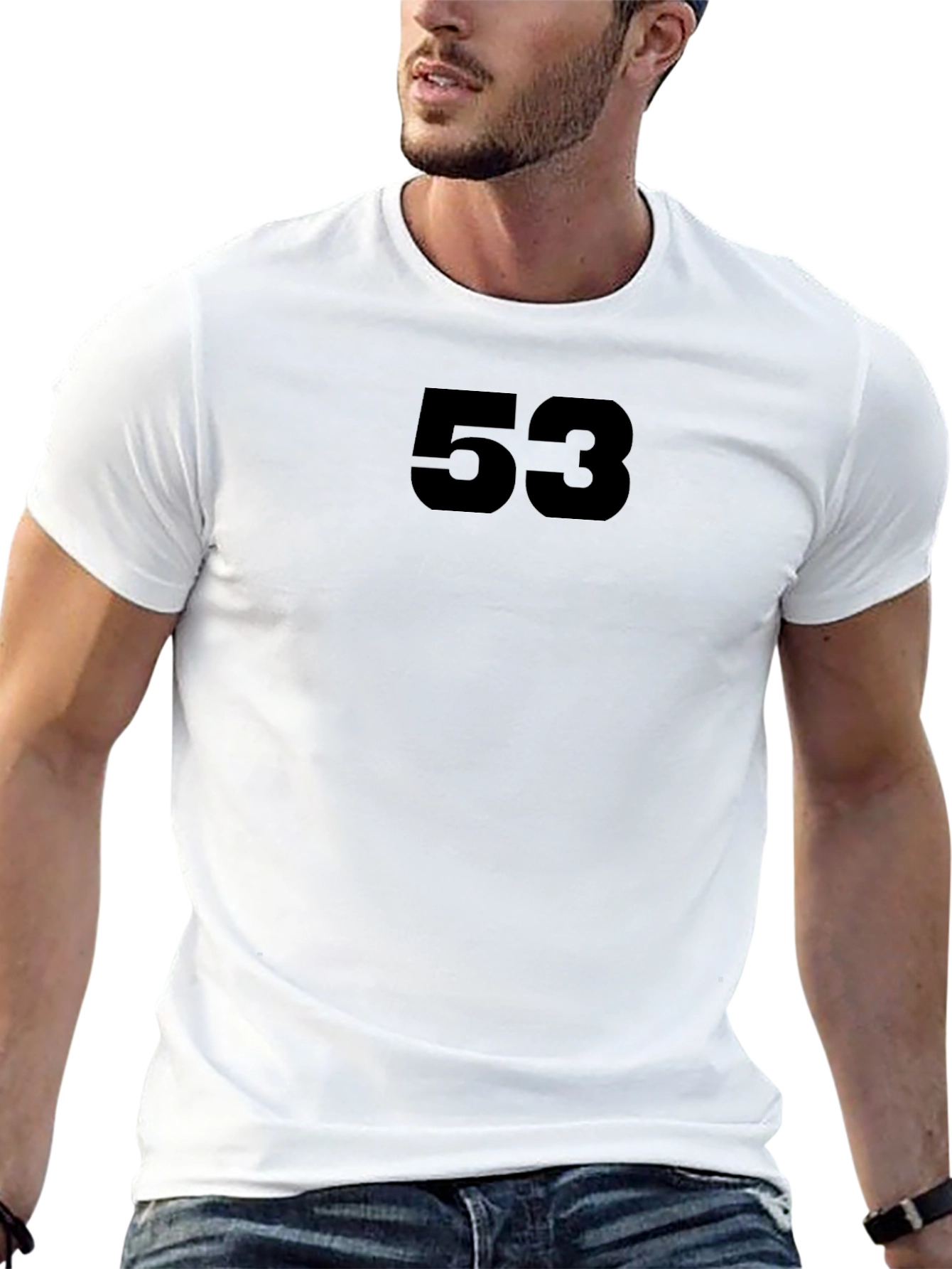 Black Men's Black T-Shirt - Number 53 Graphic Tee view 13