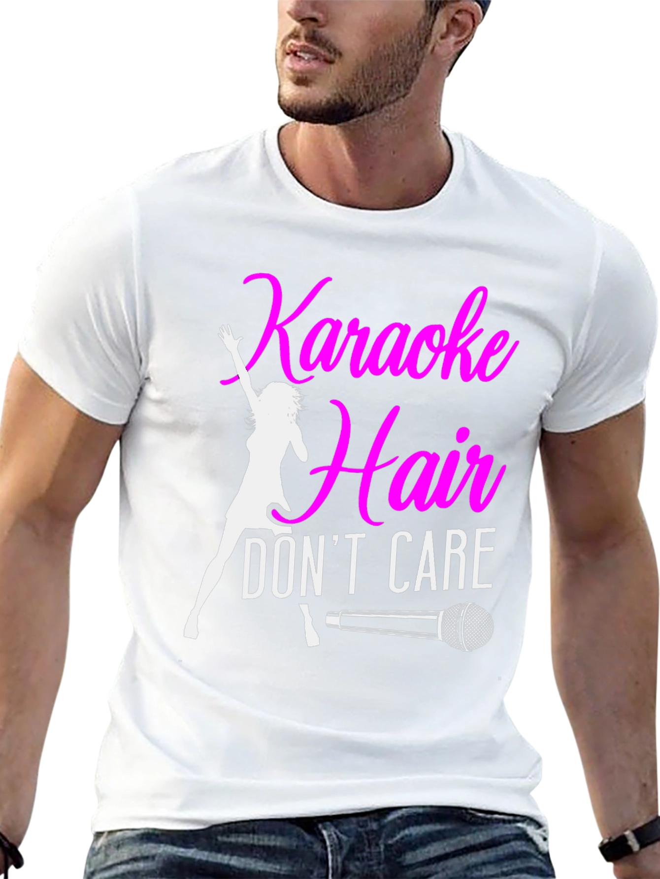 Black Karaoke Hair Don't Care Black T-Shirt view 13