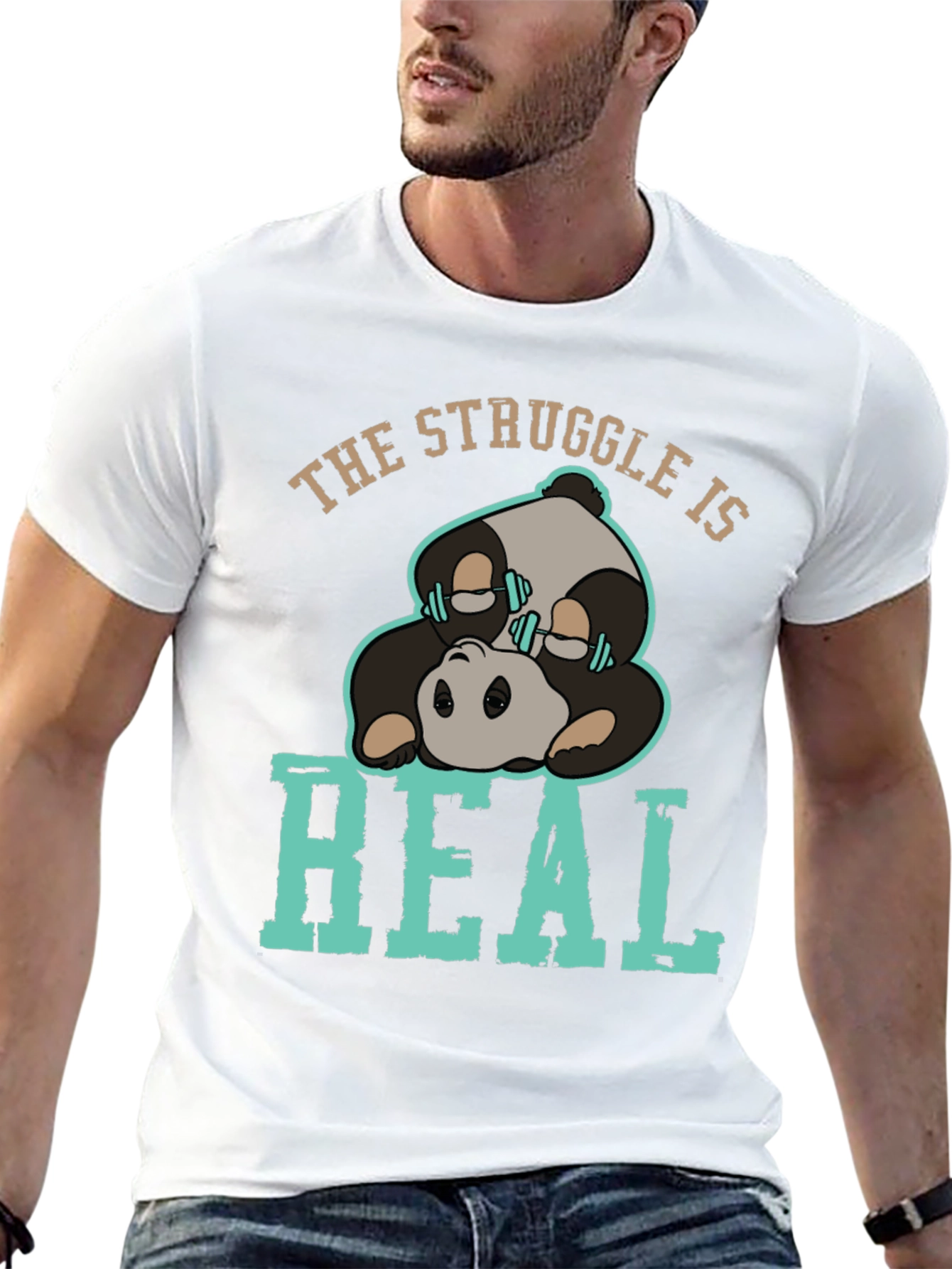 Black The Struggle Is Real Panda T-Shirt view 13