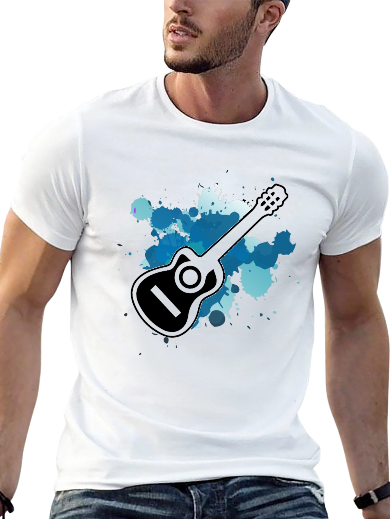 Black Guitar Graphic Black T-Shirt view 13