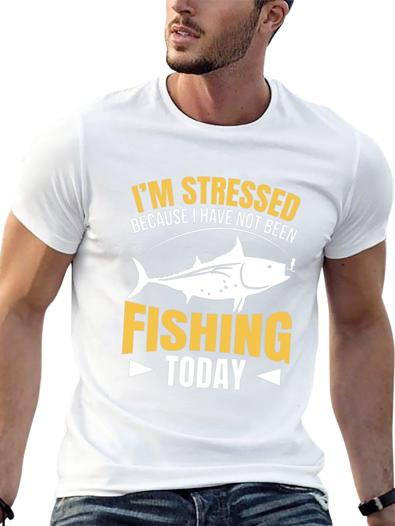 Black Stressed Because Fishing T-Shirt view 13