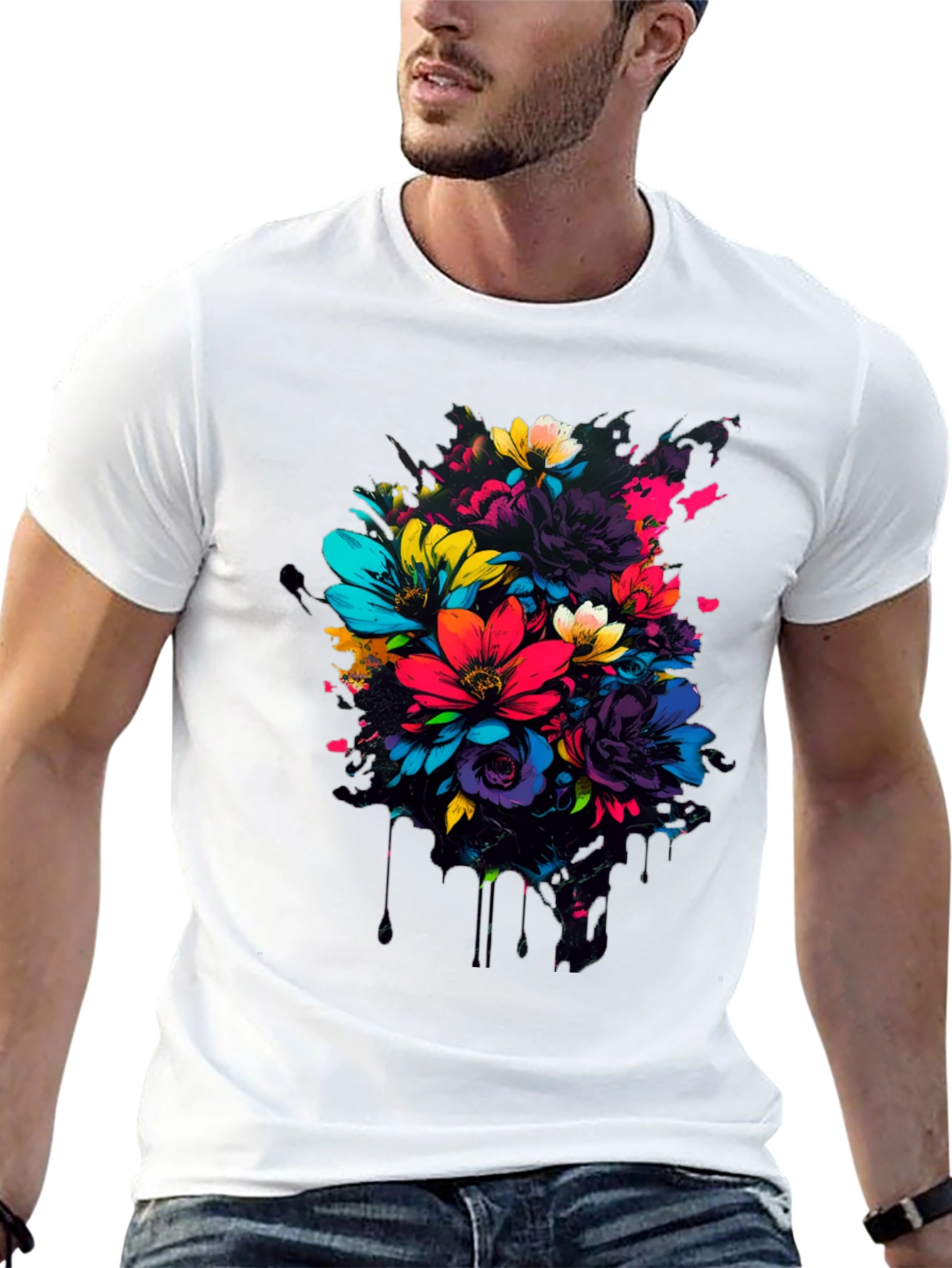 Black Floral Burst Graphic Tee - Vivid Colors view 13
