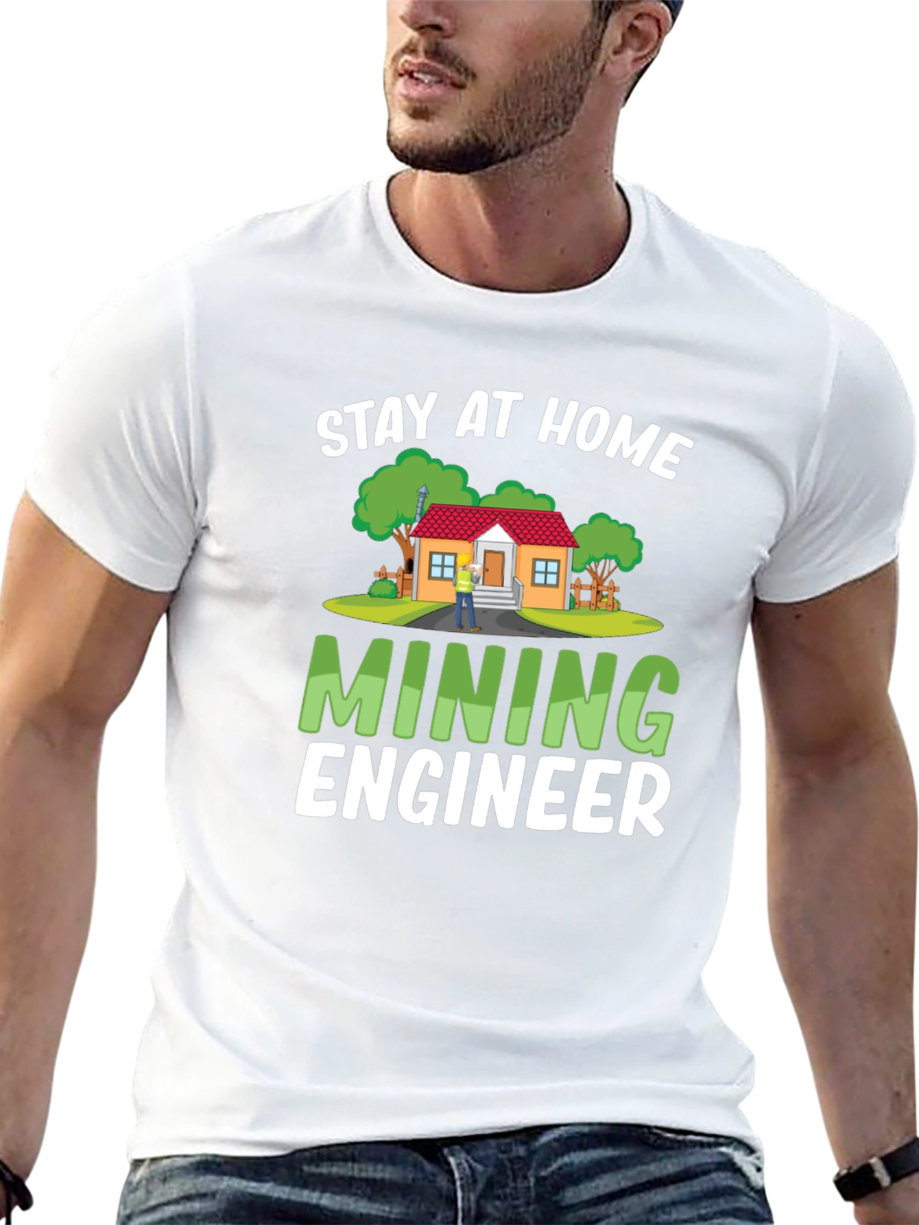 Black Stay At Home Mining Engineer Black T-Shirt view 13