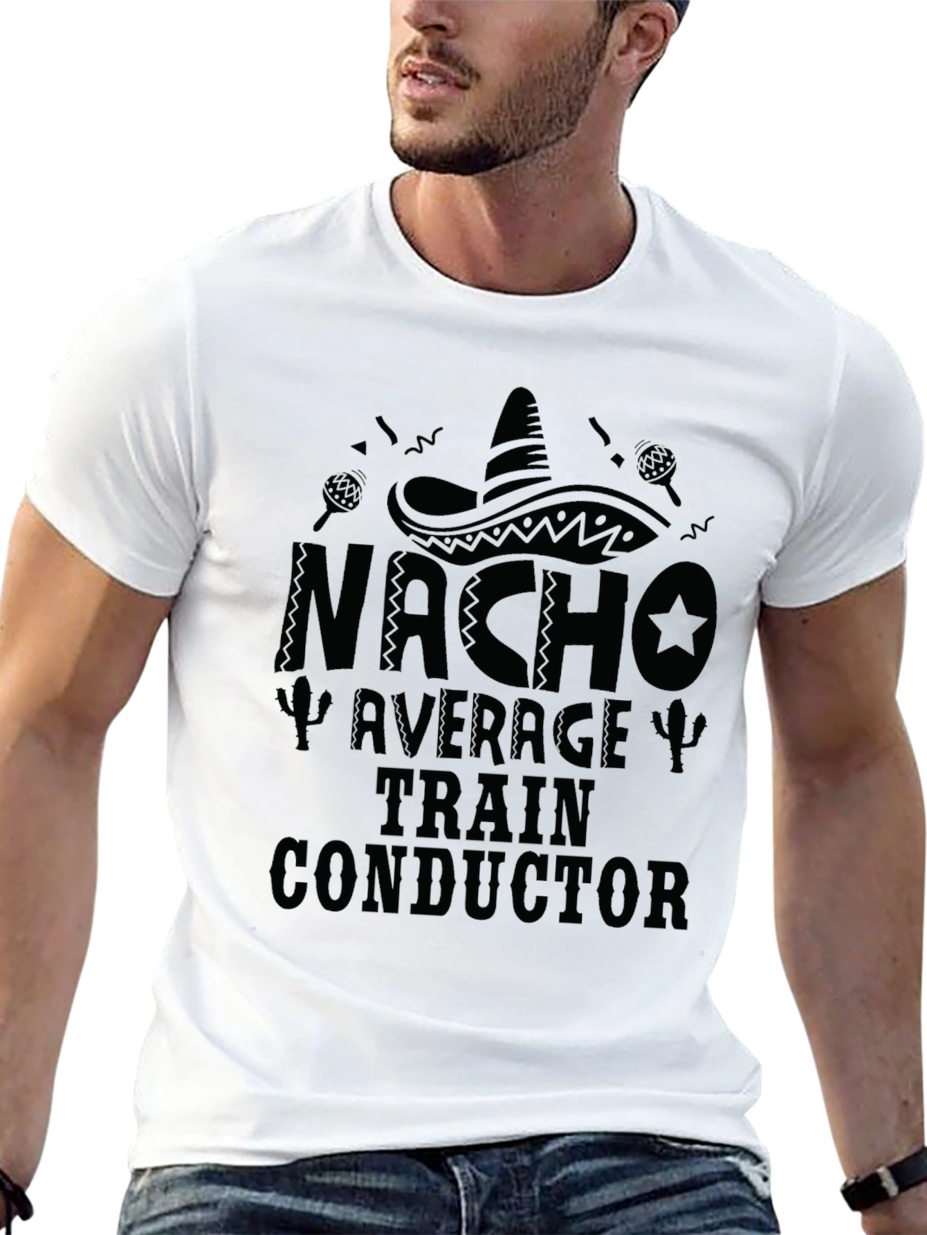 Black Nacho Average Train Conductor Graphic Tee view 13