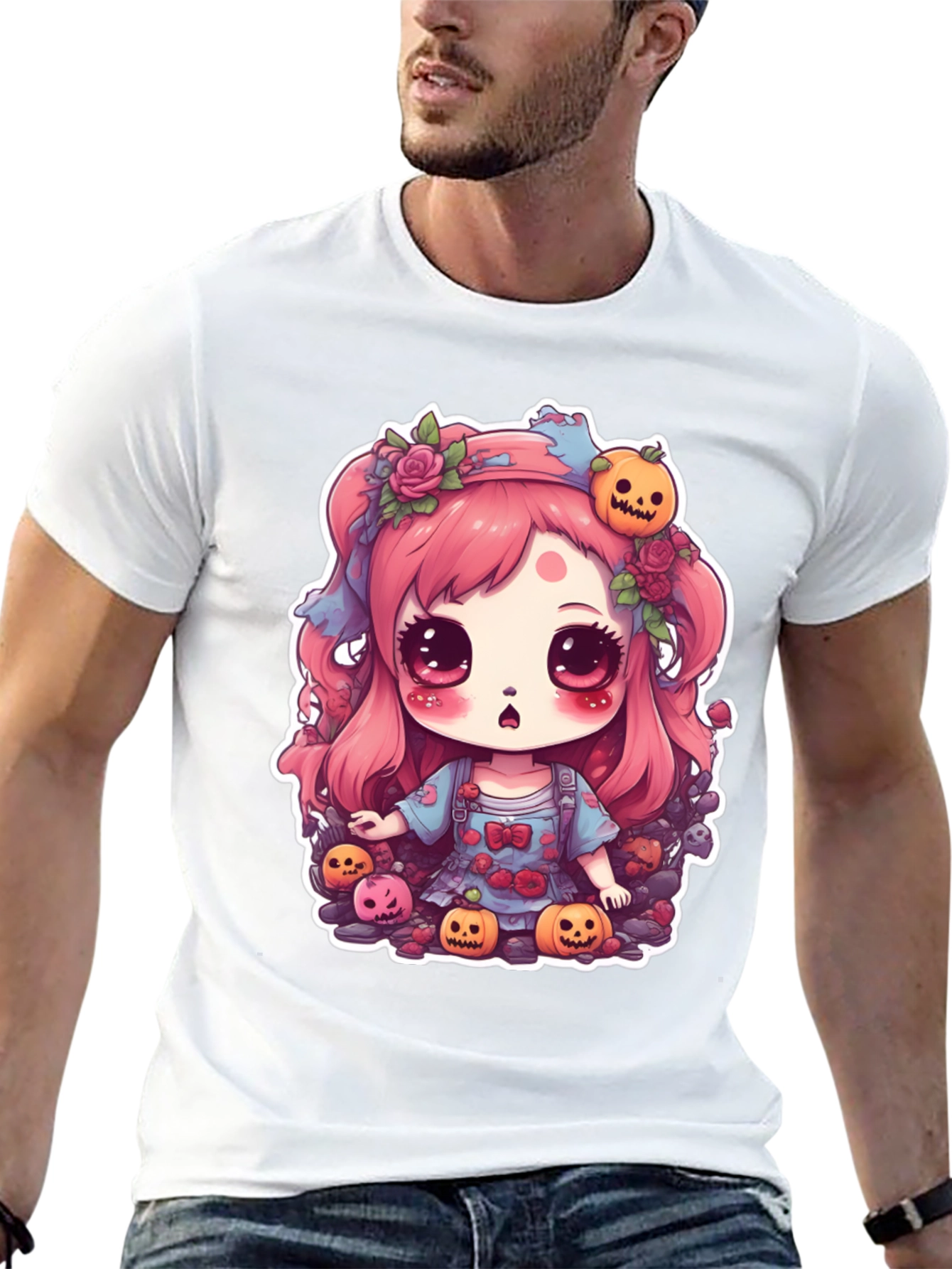 Black Kawaii Halloween Girl Black T-Shirt view 13
