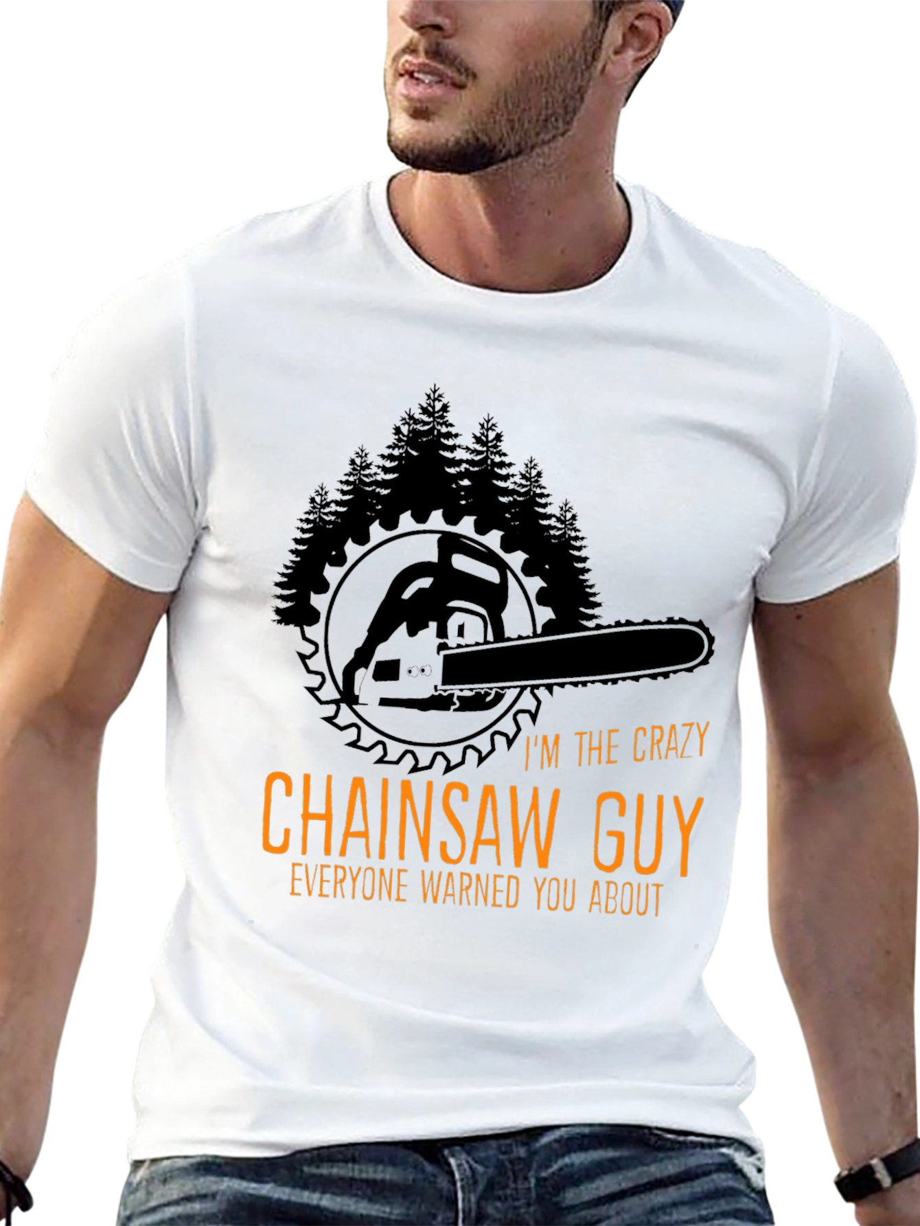 Black Crazy Chainsaw Guy T-Shirt - Lumberjack Style view 13