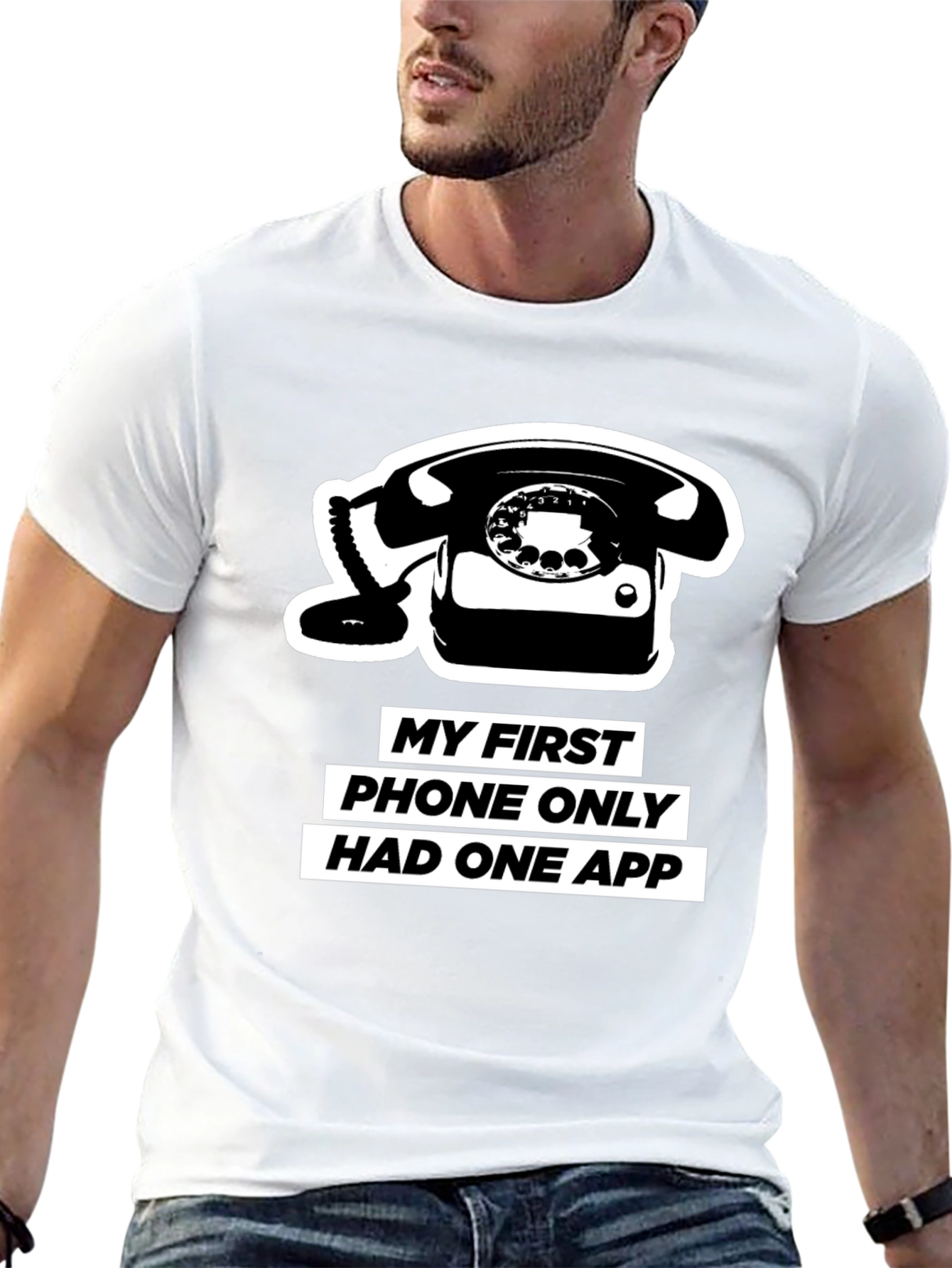 Black Retro Phone T-Shirt - One App Only! view 13