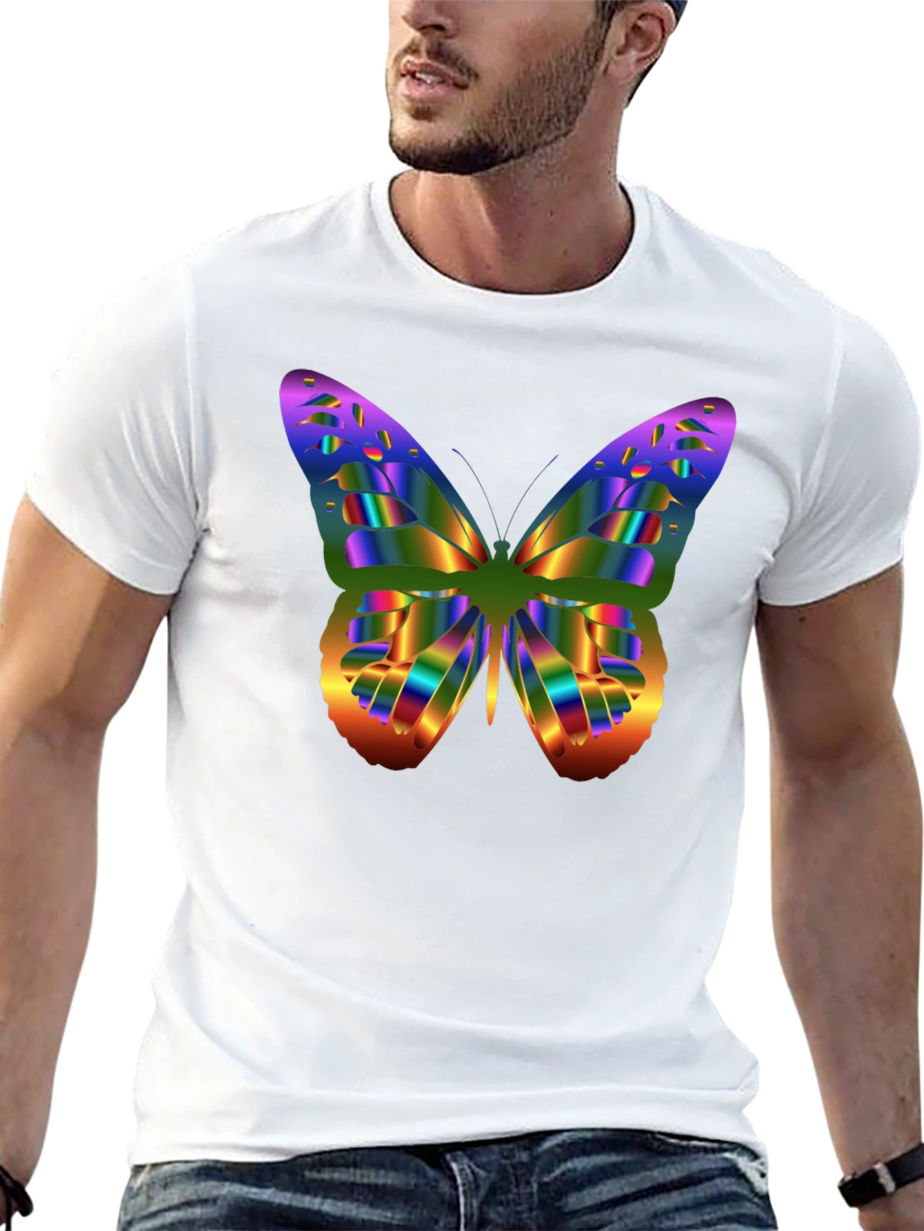 Black Colorful Butterfly Graphic Tee - Men's Black T-Shirt view 13