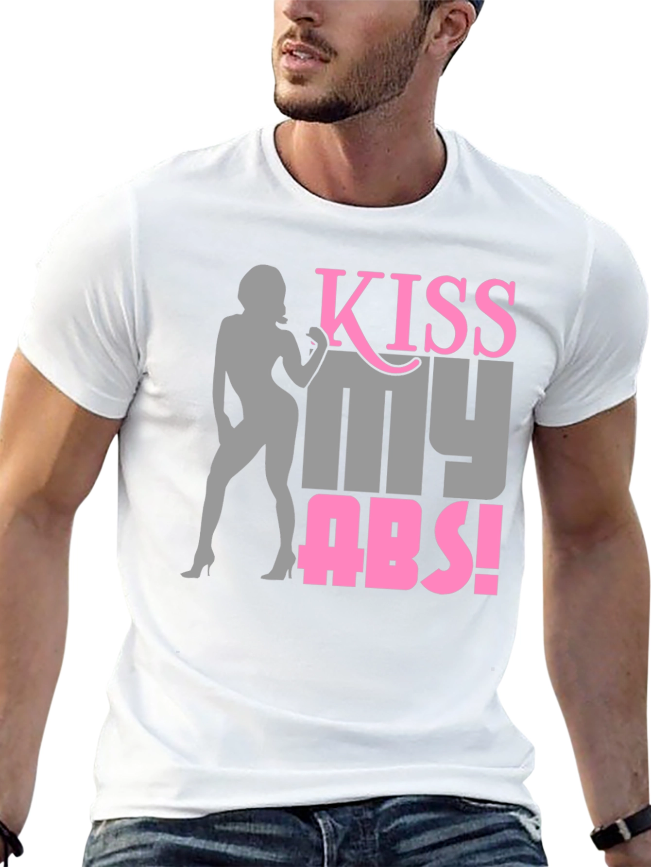 Black Kiss My Abs! Novelty Graphic T-Shirt view 13