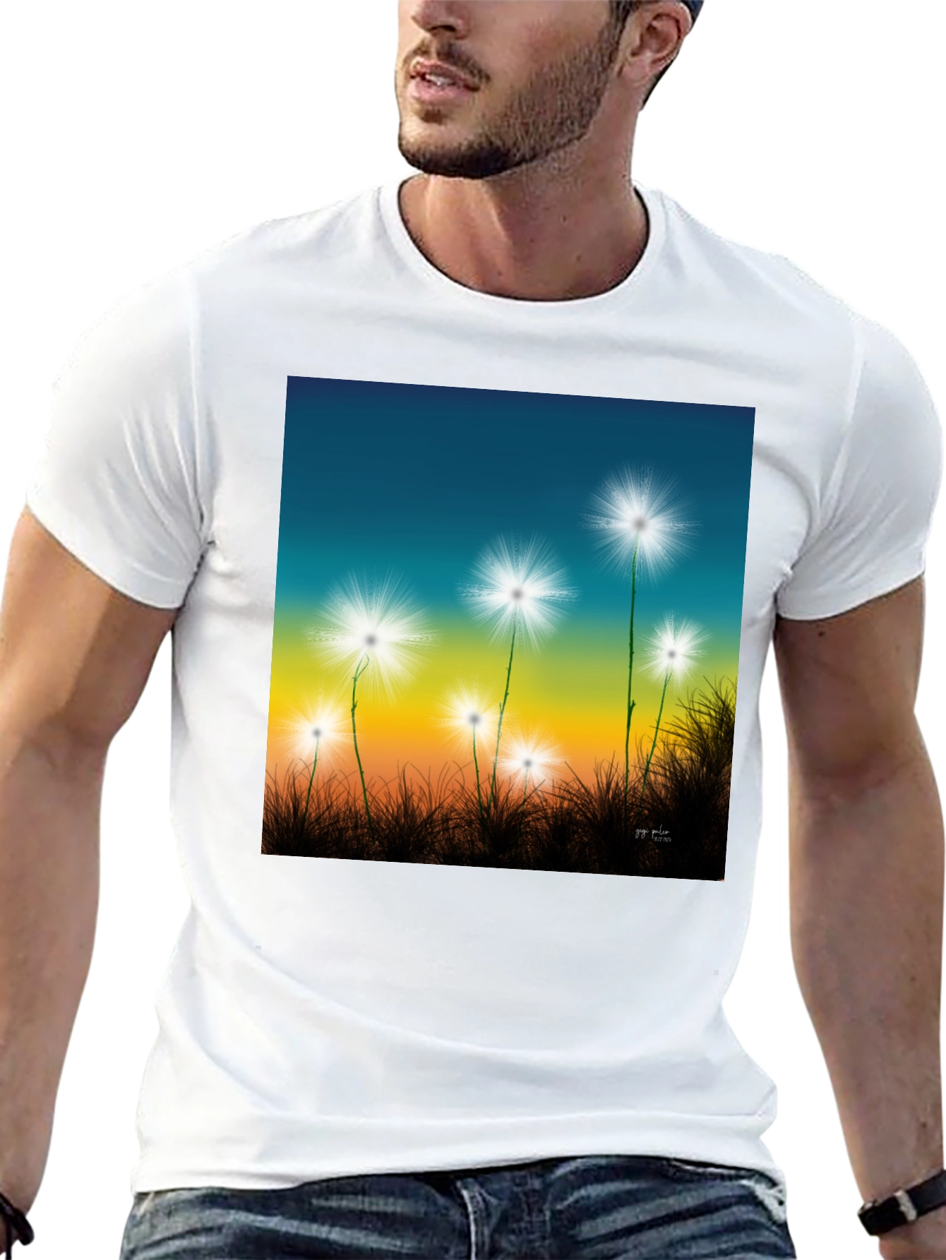 Black Dandelion Sky T-Shirt - Black Cotton Graphic Tee view 13