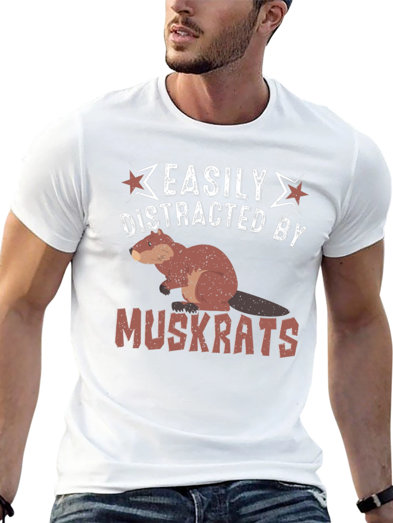 Black Easily Distracted by Muskrats Funny T-Shirt view 13