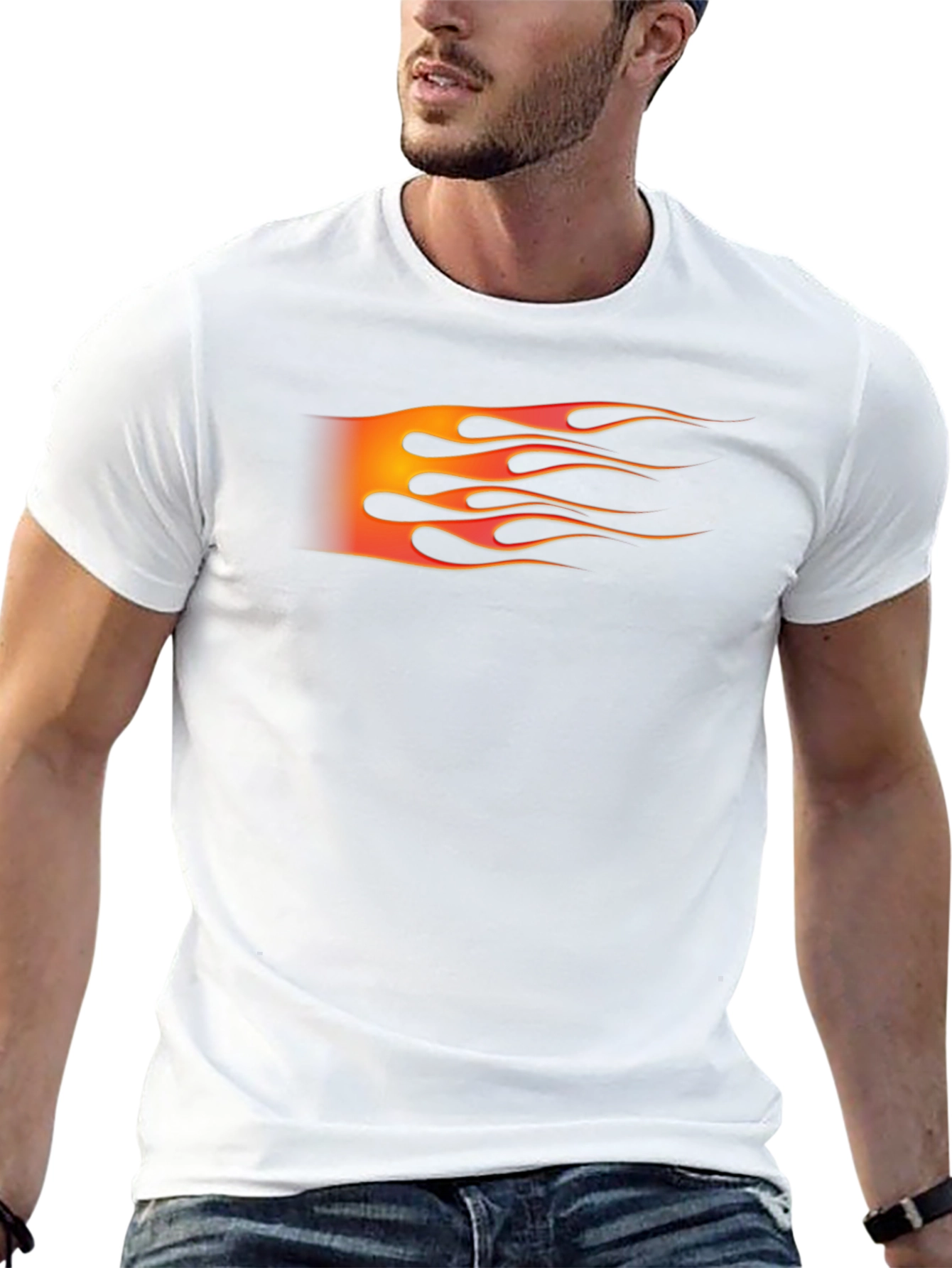 Black Men's Black T-Shirt with Flame Graphic view 13