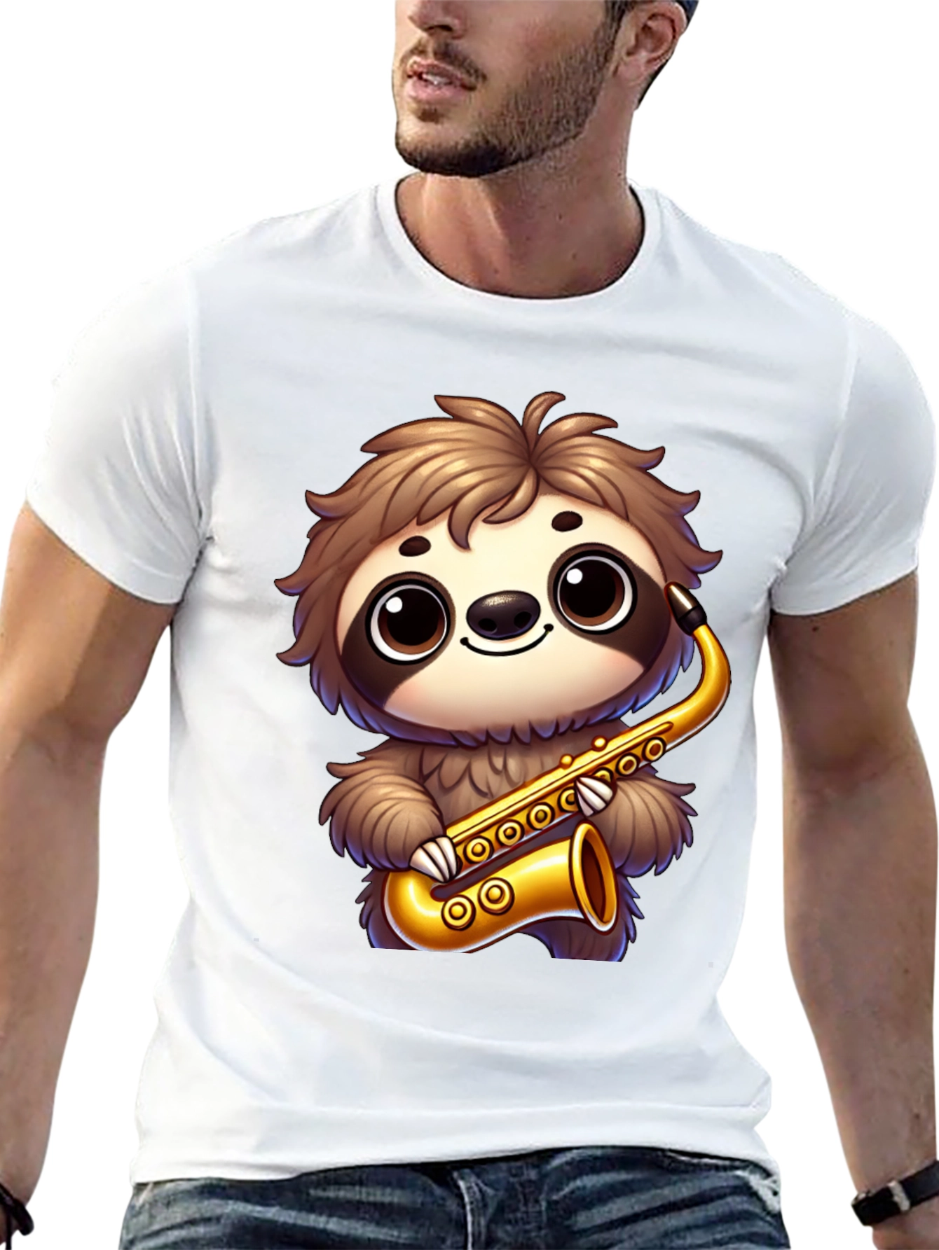 Black Sloth Saxophone T-Shirt - Cartoon Musician Tee view 13