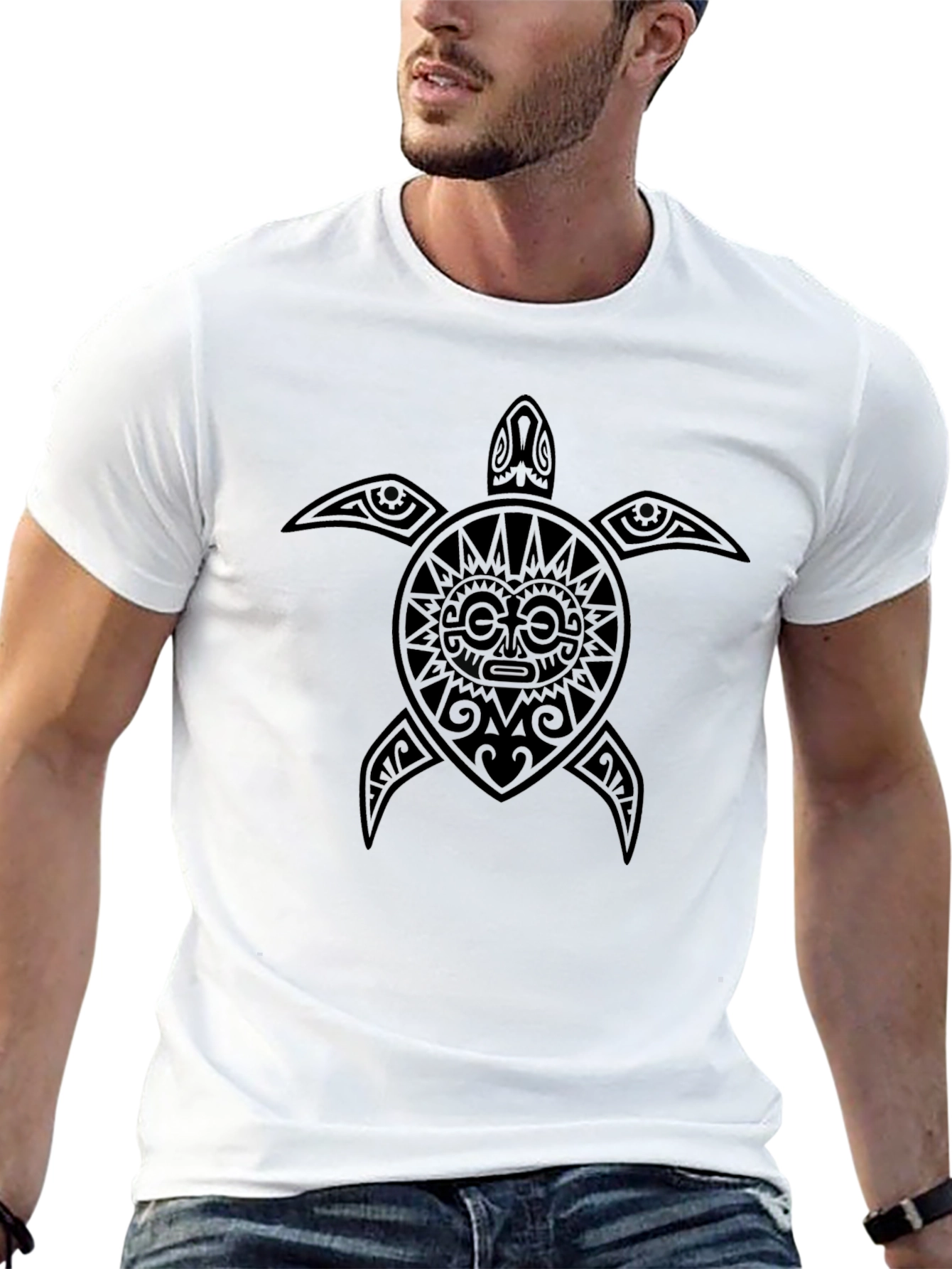 Black Tribal Turtle Graphic Tee - Black Casual T-Shirt view 13