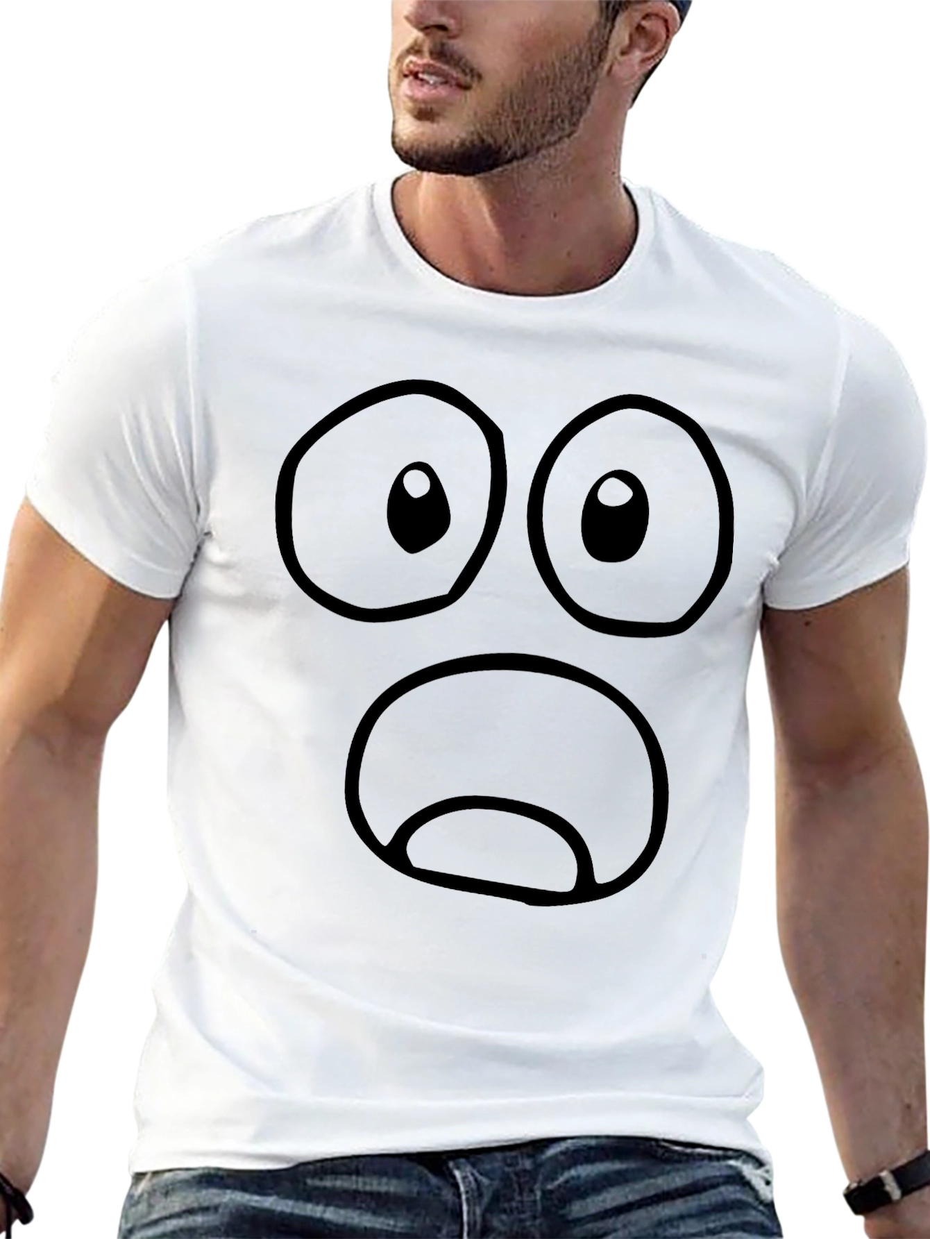 Black Funny Black T-Shirt with Shocked Cartoon Face Graphic view 13