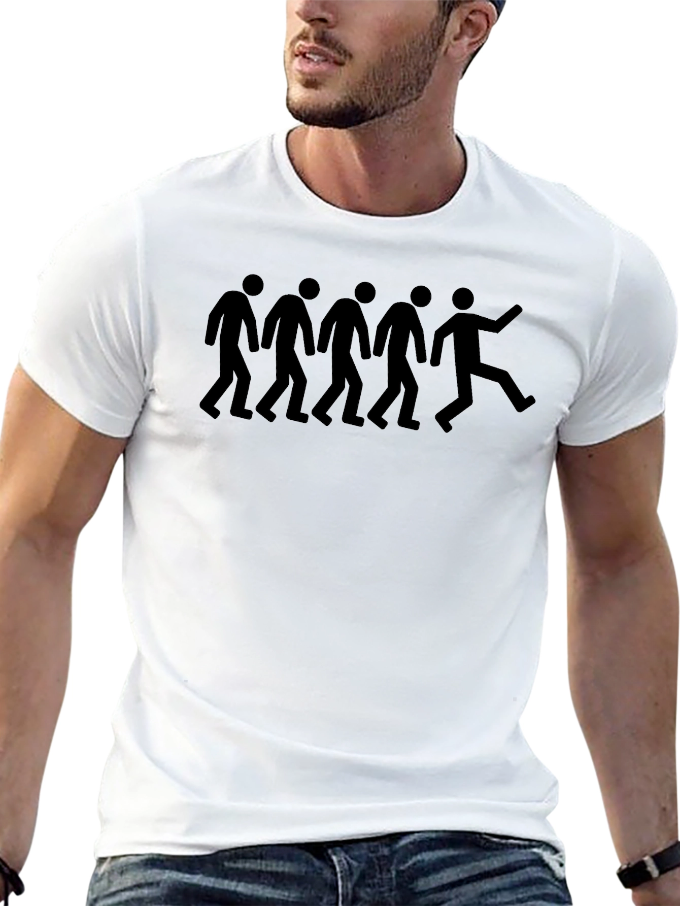 Black Stick Figure Conformity Men's Black T-Shirt view 13