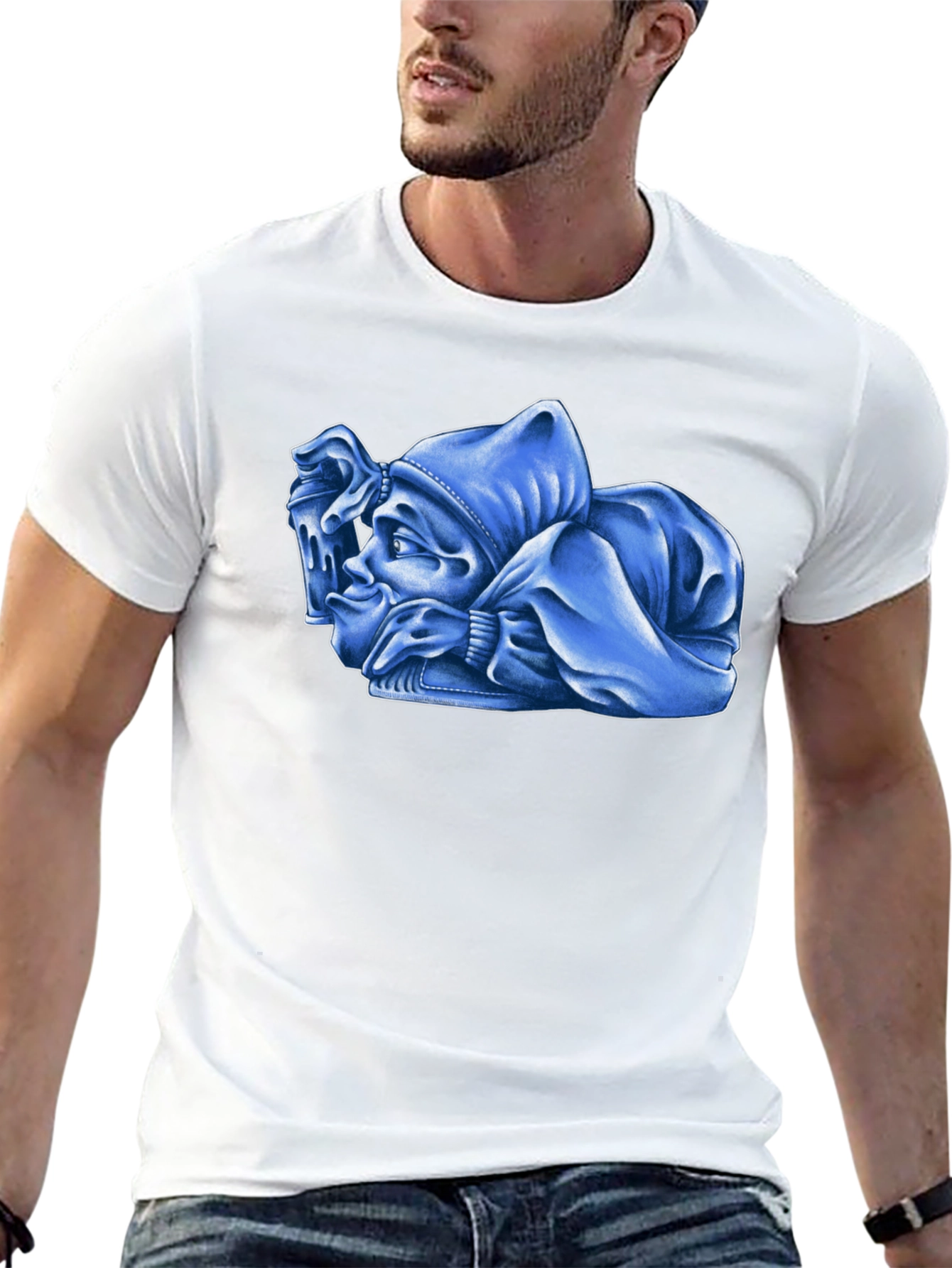 Black Blue Cartoon Character Graphic Black T-Shirt view 13
