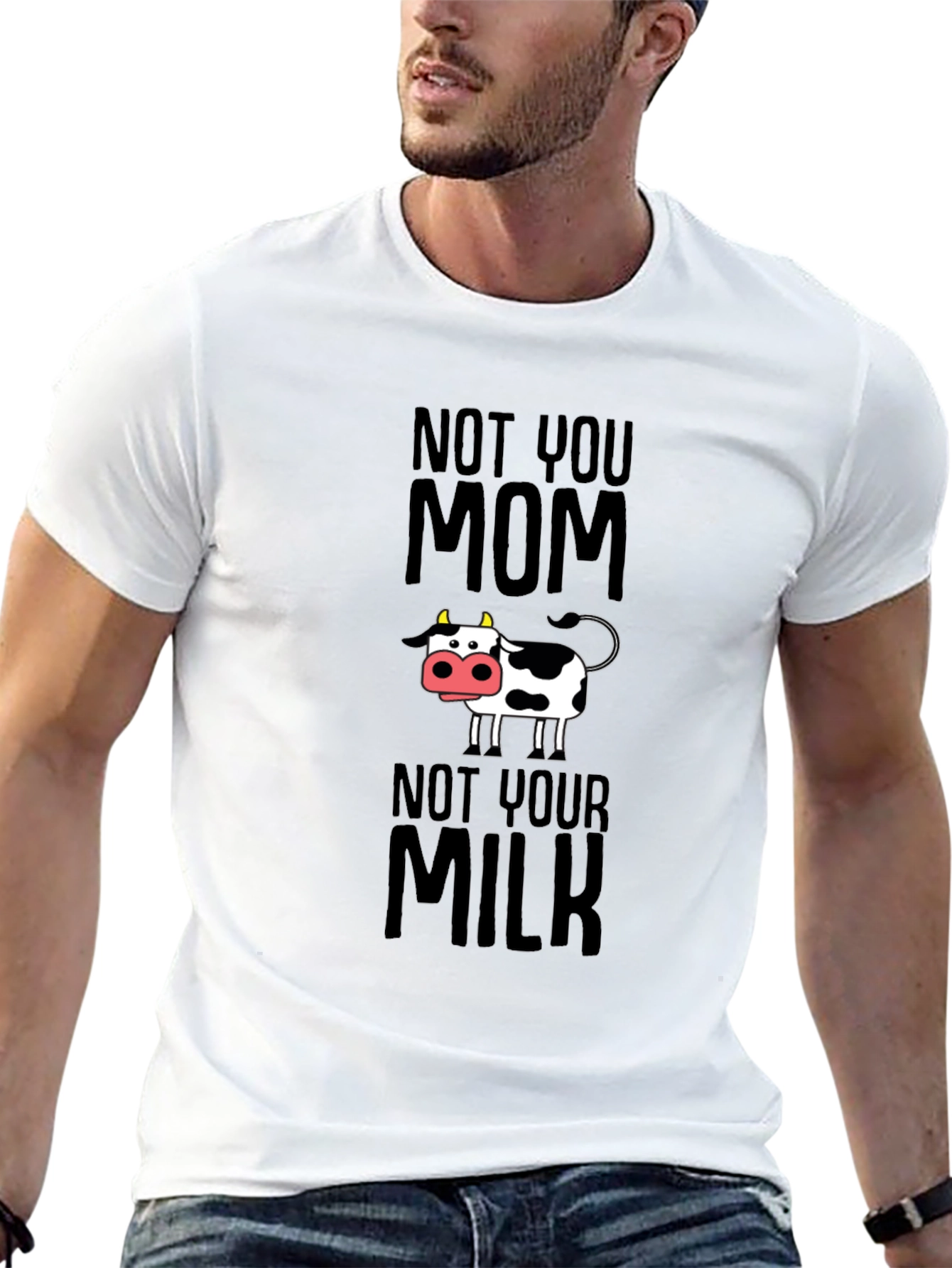 Black Funny Vegan T-Shirt - Not Your Mom Not Your Milk Tee view 13