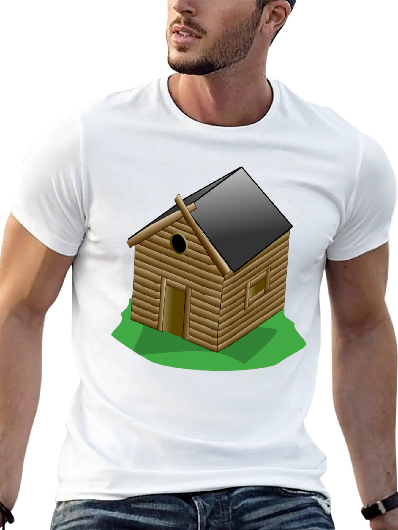 Black Log Cabin Graphic Tee - Novelty T-Shirt view 13
