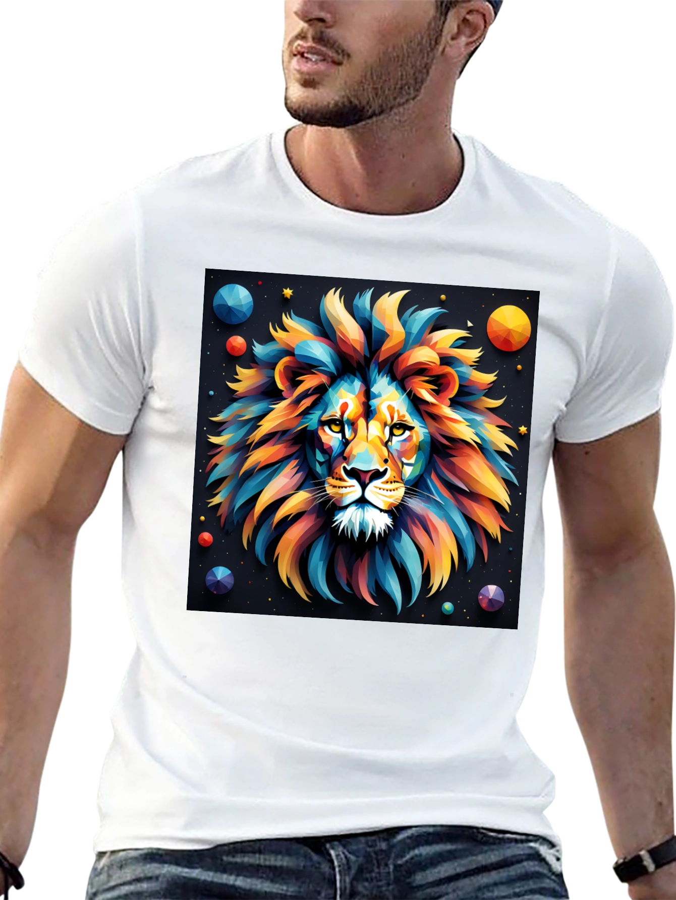Black Colorful Lion Graphic T-Shirt - Bold Artistic Design view 13