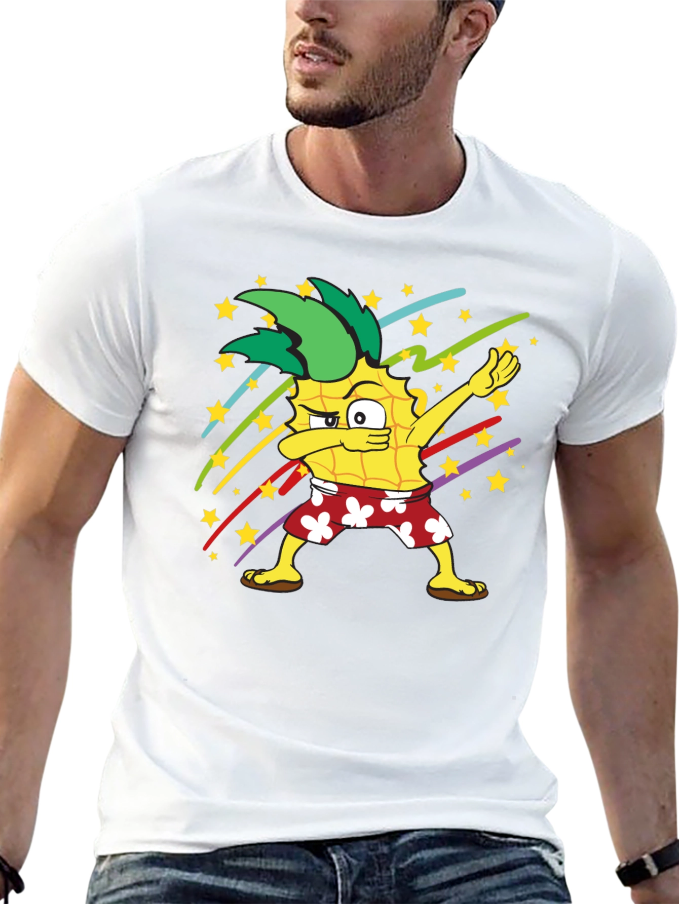 Black Dabbing Pineapple Graphic T-Shirt - Fun Summer Style view 13